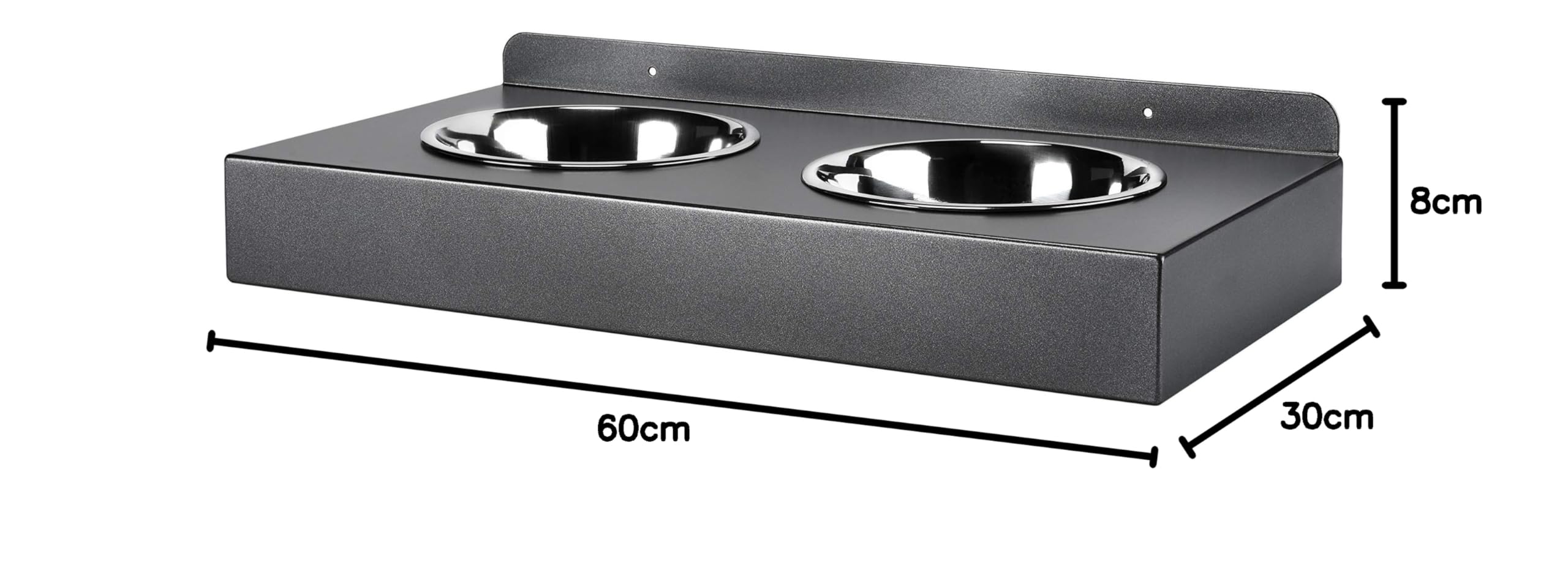 Elegante comedero colgante para perros para la pared de metal con 2 comederos de acero inoxidable (gris titanio)
