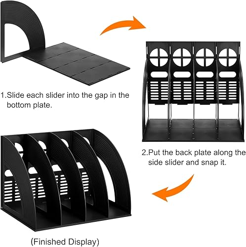 Miniatura 4 de PATIKIL Soporte para archivos de revista, plástico vertical de 4 compartimentos, libro de archivos de escritorio, periódico, estante de