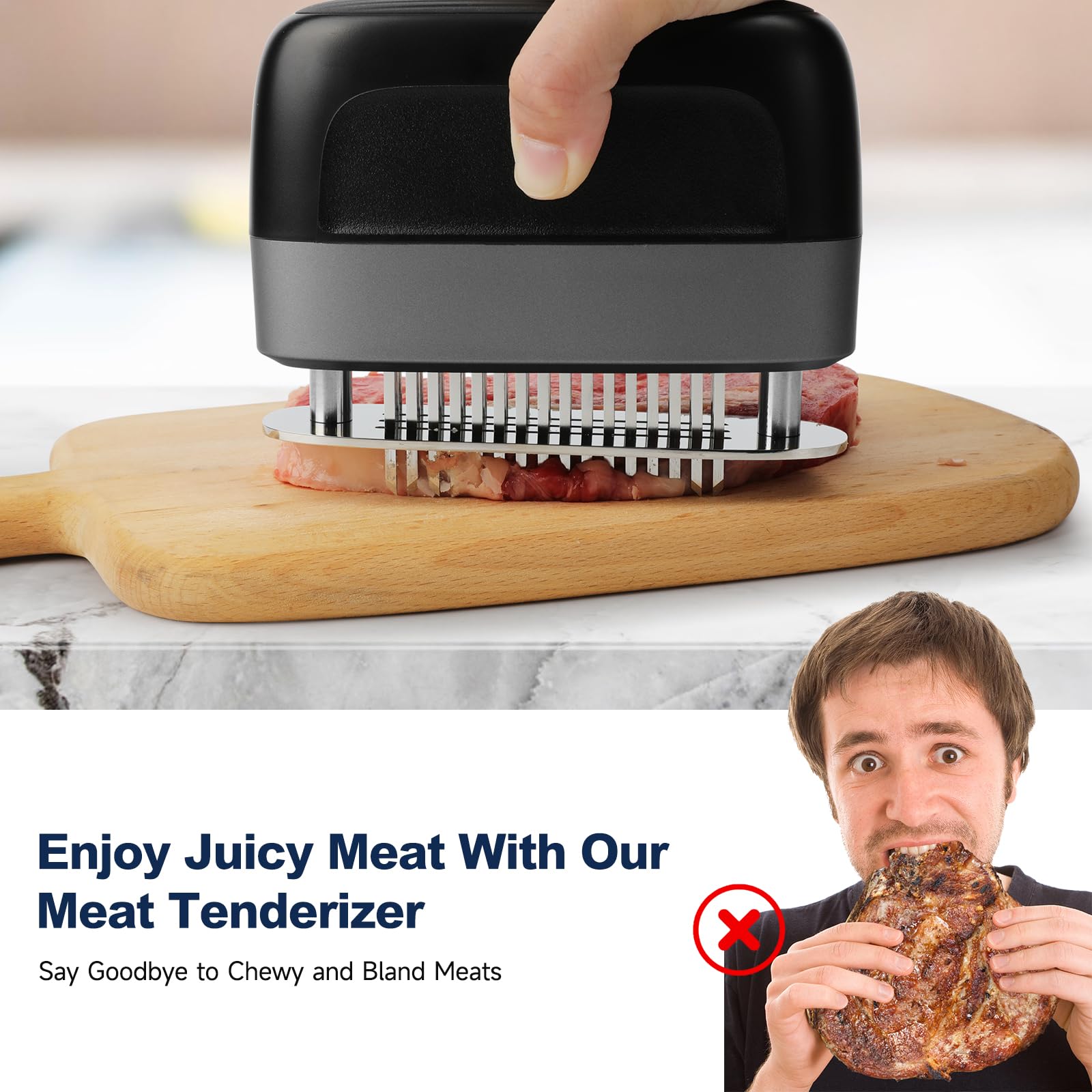 tenderizer do mięsa w 100% z ostrzami iglastymi ze stali nierdzewnej, tenderizer do steków-meat tenderizer, ręczny gadżet kuchenny do steków, kurczaka, wieprzowiny, ryb i grilla, czarne