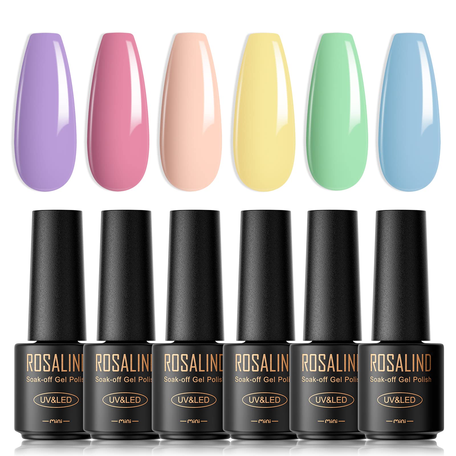 ROSALIND Esmaltes Semipermanentes de Uñas,6 Pastel colores Primavera y Verano Mini Gel Uñas, Macarrón Colors Rosa Púrpura Azul Verde Soak Off UV LED pintauñas semipermanentes