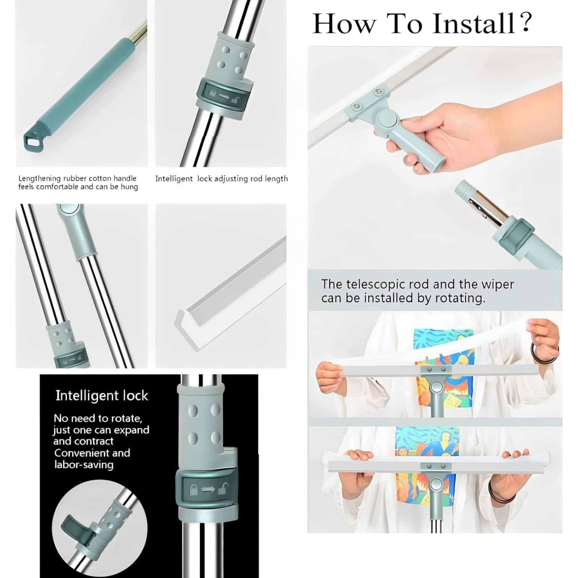 Magic Broom Sweeper for Floor Cleaning – Multifunctional Silicone Wiper Mop with Stainless Steel Extendable Handle – Wet & Dry Use – Bathroom Floor Wiper & Window Squeegee Viper for Home(Multicolor) - Image 9 thumbnail
