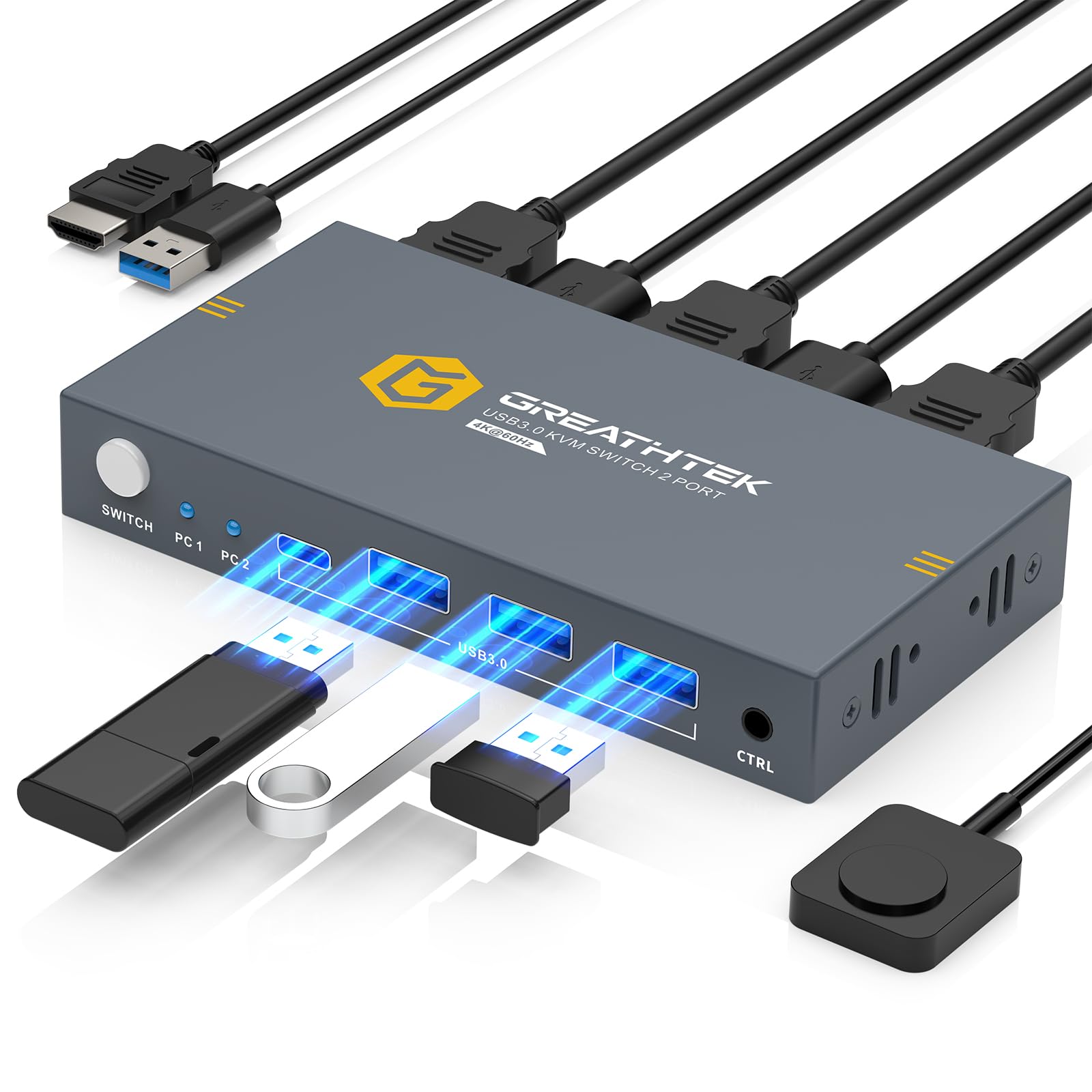 KVMスイッチHDMI 2入力1出力 USB 3.0 切替器 パソコン2台モニター1台