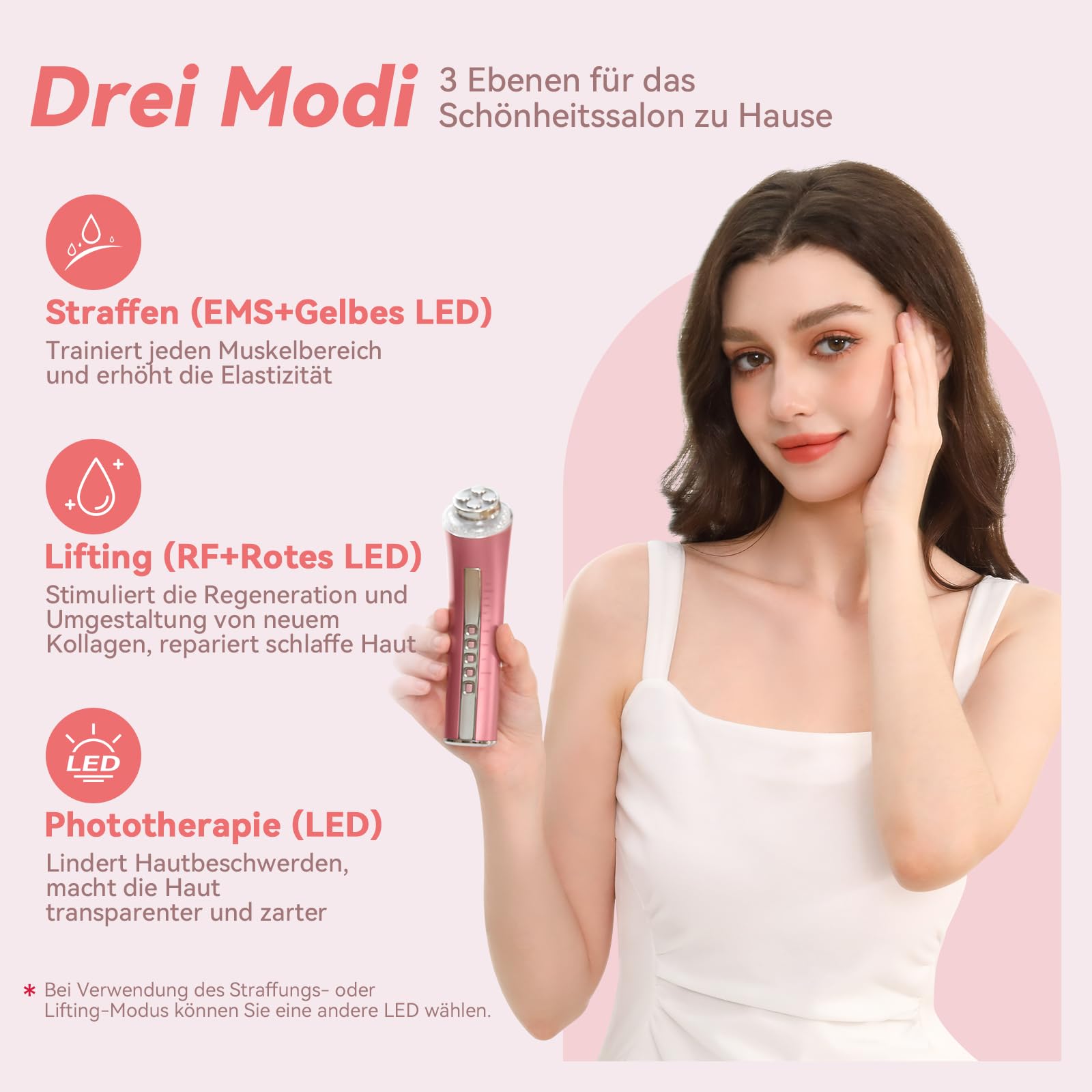 CARER SPARK Gesichtsmassagegerät Gegen Falten Skin RF Schönheitsgerät mit 3 LED Licht EMS Phototherapie für Anti-Aging Faltenreduzierung feine Linienreduktion Radiofrequenz Hautpflegegerät