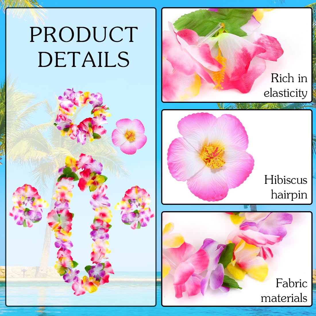 Hawaiian Necklaces Wreaths, 5 Tropical Hawaiian Party Beach Flowers Decorations - Image 3