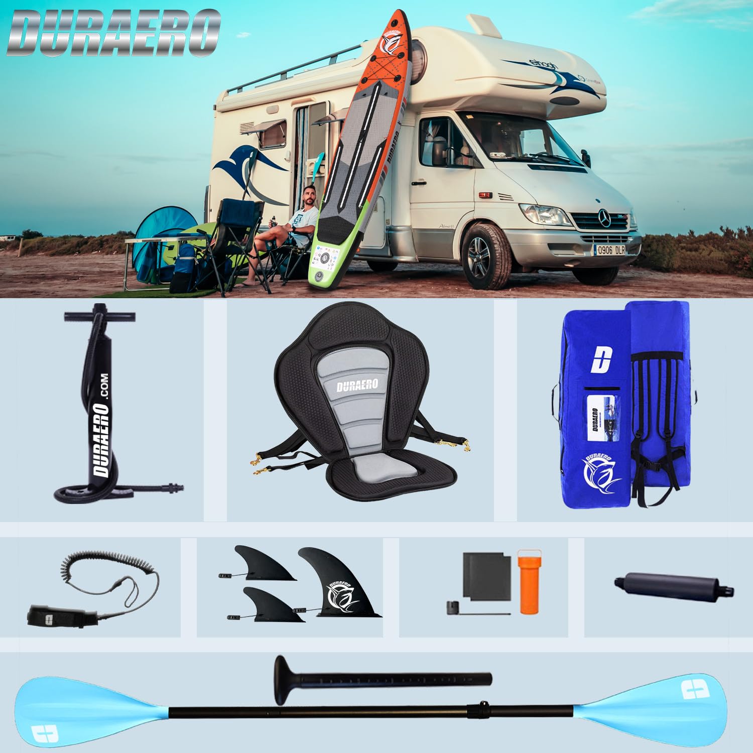 Stand up Paddle Board Aufblasbare SUP Board Set, 330x76x15cm, 3 abnehmbare Flosse, Kajak Sitz, Verstellbares Doppel-Paddel, Cam Halterung, Komplettes Zubehör, Tragkraft bis 150kg, Rot