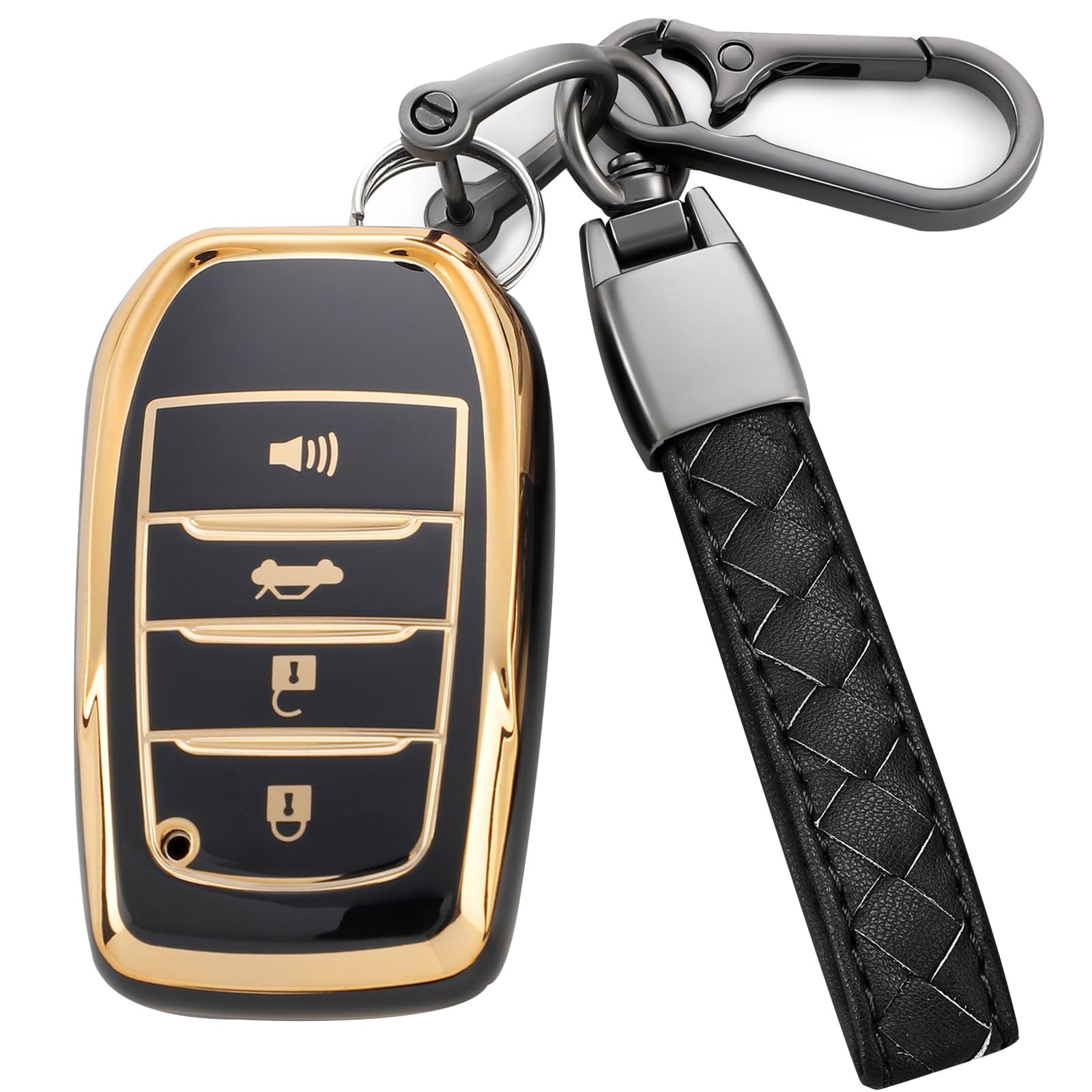 TOGAFEY for Toyota Key Fob Cover,Leather Keychain Soft TPU Protection Key Case for 2019-2024 Venza，Grand Highlander，Land Cruiser，Fortuner，RAV4 Prime，