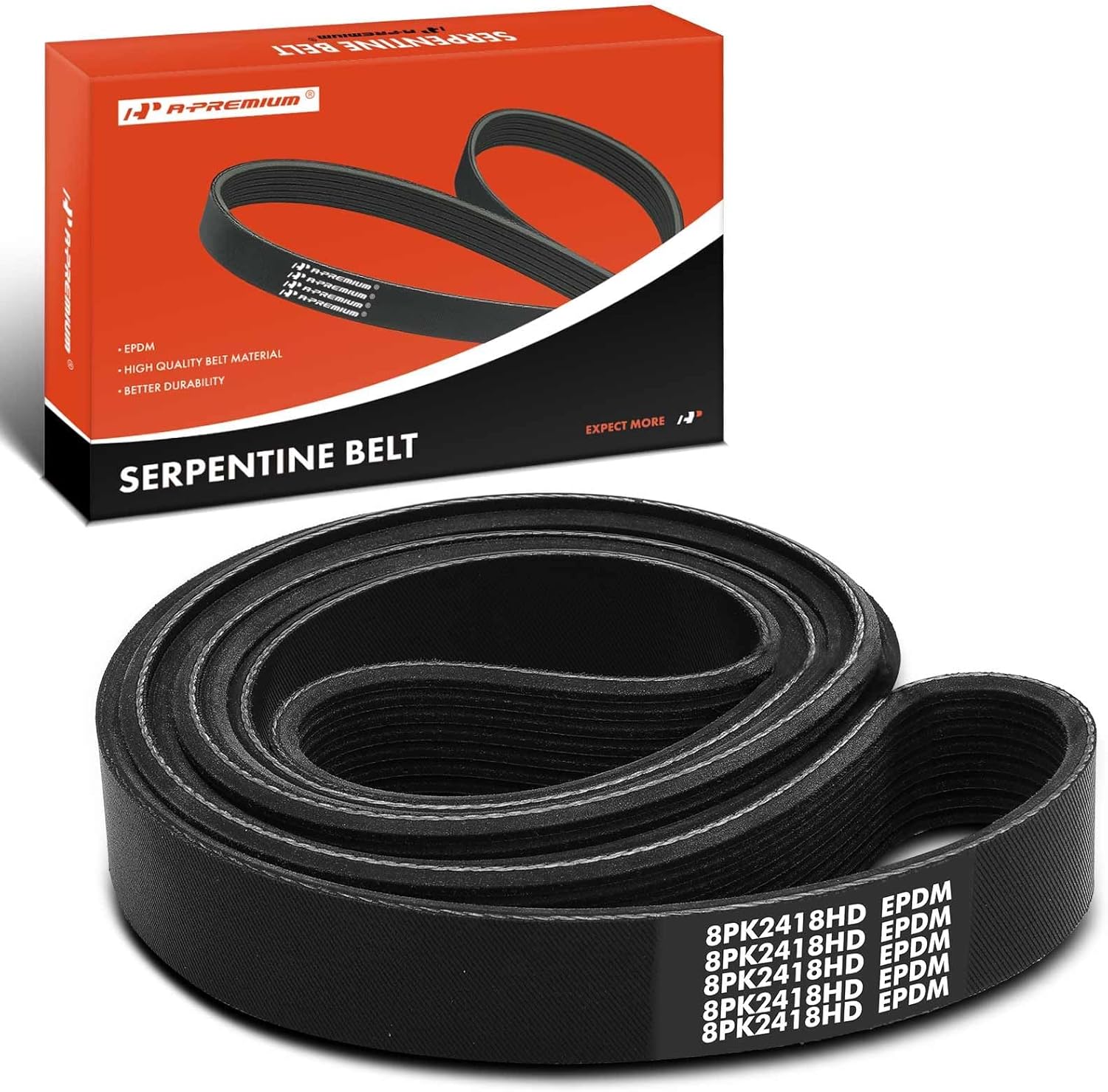 A-Premium Serpentine Belt 95.2 In Heavy-Duty For Freightliner, International Harvester, Kenworth & Blue Bird Cars - Columbia, 7500, T800, W900, Vision School Bus, Argosy, Century Class