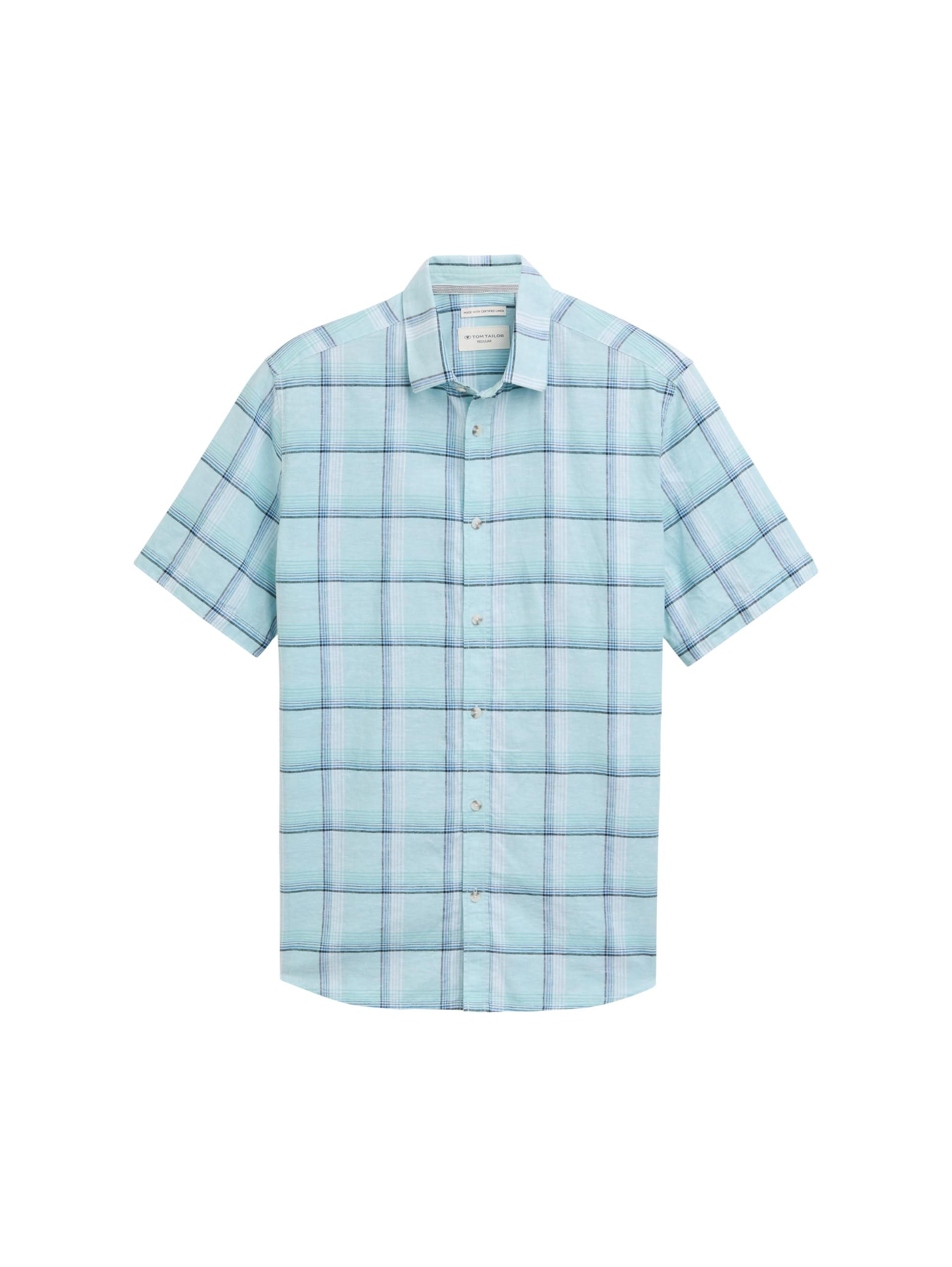 TOM TAILOR Men's Regular Fit Short Sleeve Shirt with Linen Content