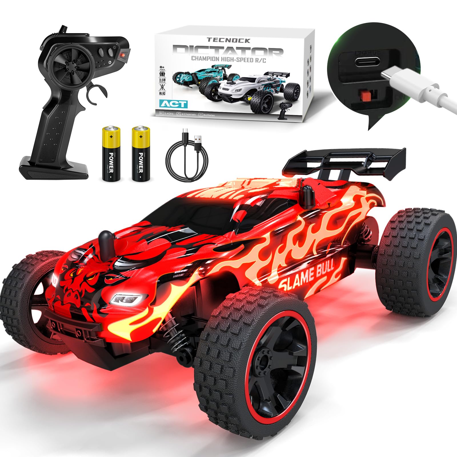 Tecnock ラジコンカー 子供向け ラジコン Type-C USB充電 おもちゃ 車 オフロード 2.4Ghz RCカー 誕生日 プレゼント （レッド塗装版）