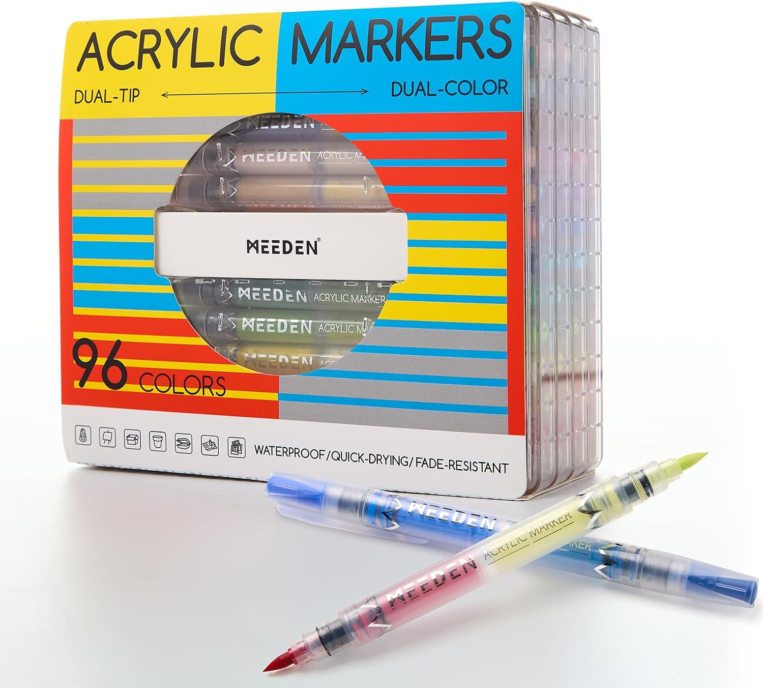 MEEDEN Acrylic Paint Markers Dual Tip: 96 Colors/48 Pcs Brush Tip Acrylic Marker with Automatic Ink Control for Art Supplies - Quick Dry Paint Pens for Rock, Wood, Glass, Easter Basket Stuffers