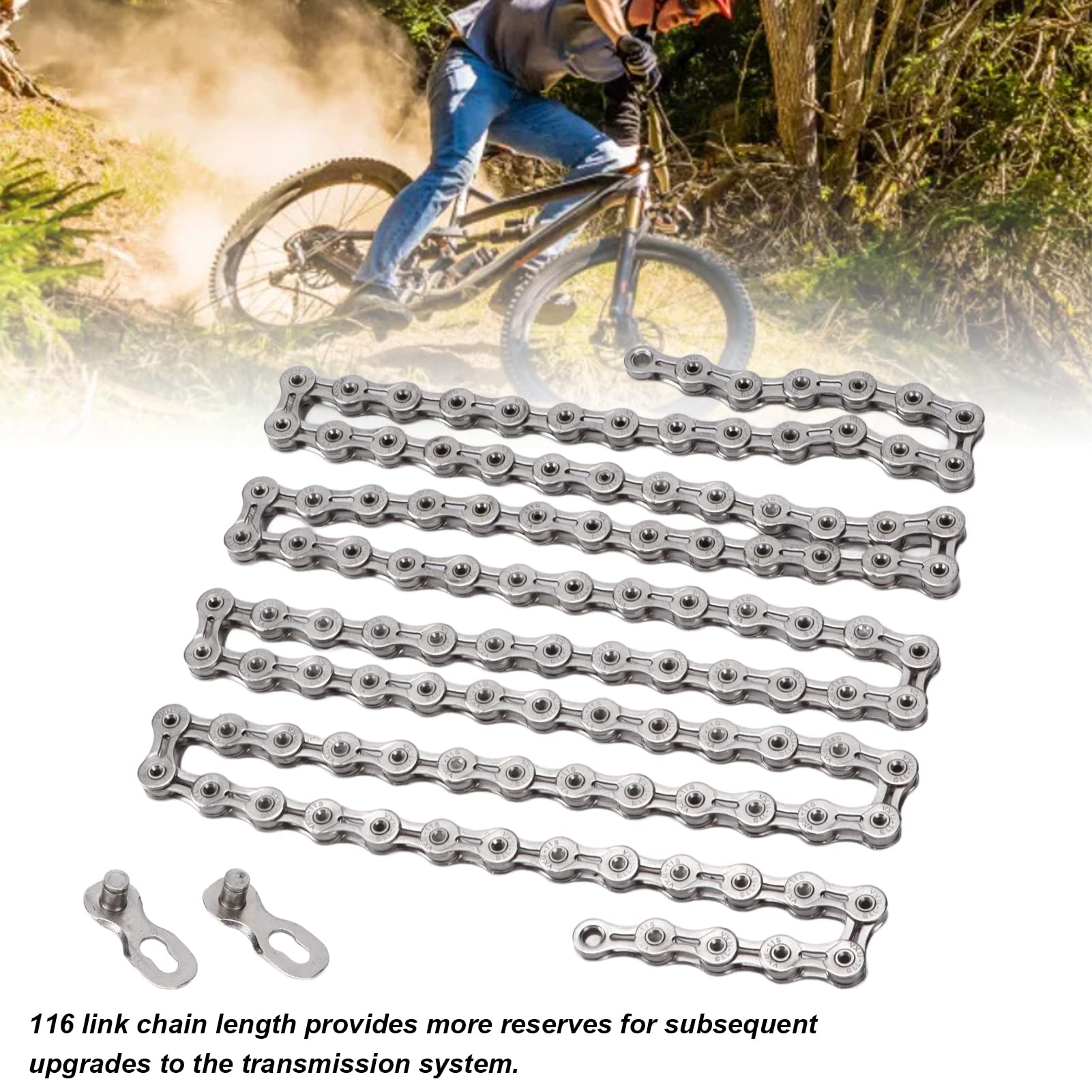 Catena per bici a 11 velocità Catena per bicicletta ad alta rigidità completamente cava elettrolitica 116 maglie per mountain bike da strada Acciaio ad alto tenore di carbonio