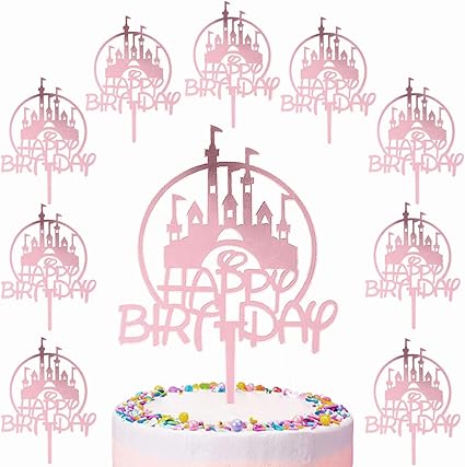 Homedejavu 10 Pcs Decoration Gateau Anniversaire Topper Rose Or Chateau De Princesse Happy Birthday Cake Topper Acrylique Paillettes Cupcake Toppers Pour Fete Party Filles Femmes Enfants Amazon Fr Cuisine Et Maison