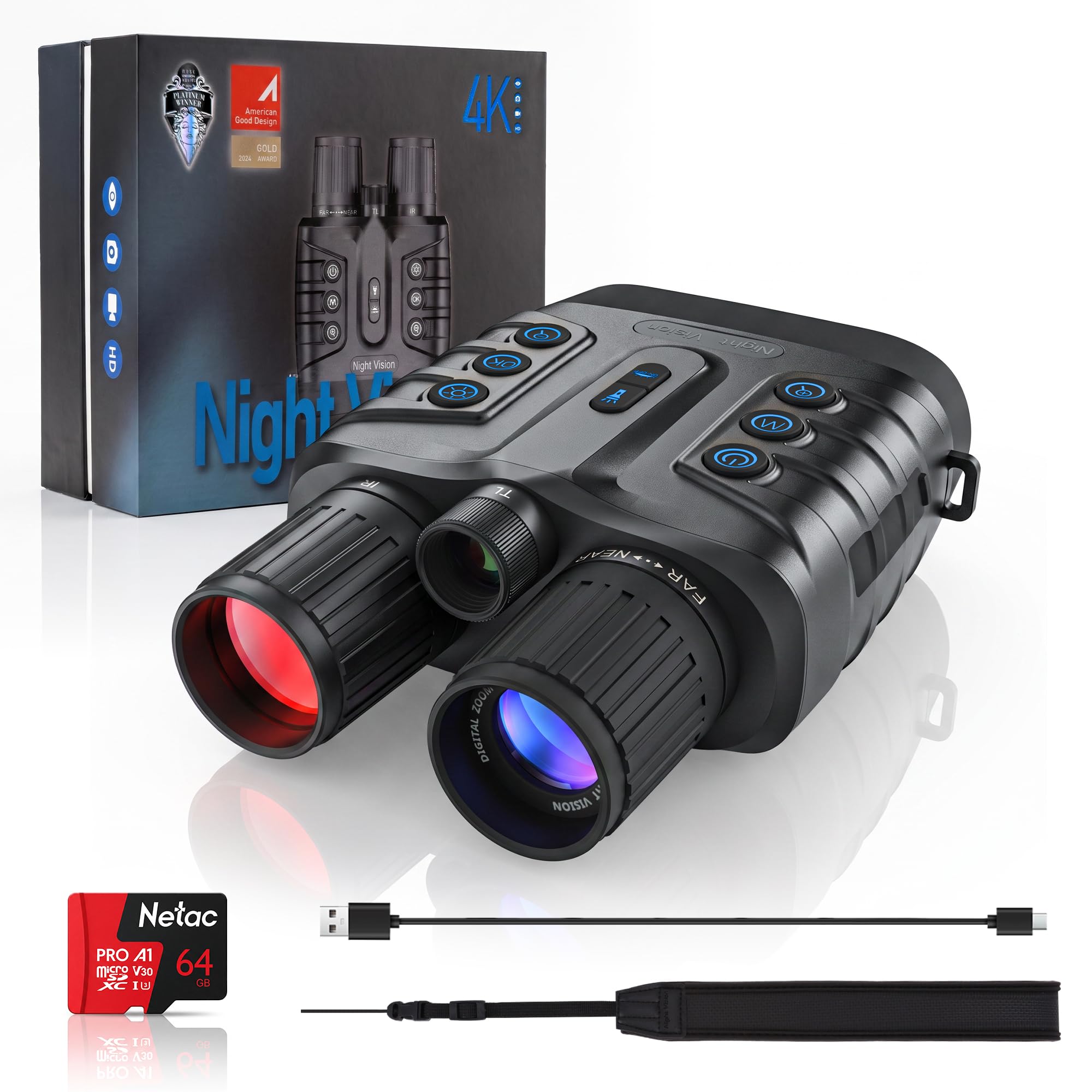 Night Vision Goggles, 4K 40MP Binoculars with 10000mAh Battery, 64GB Card