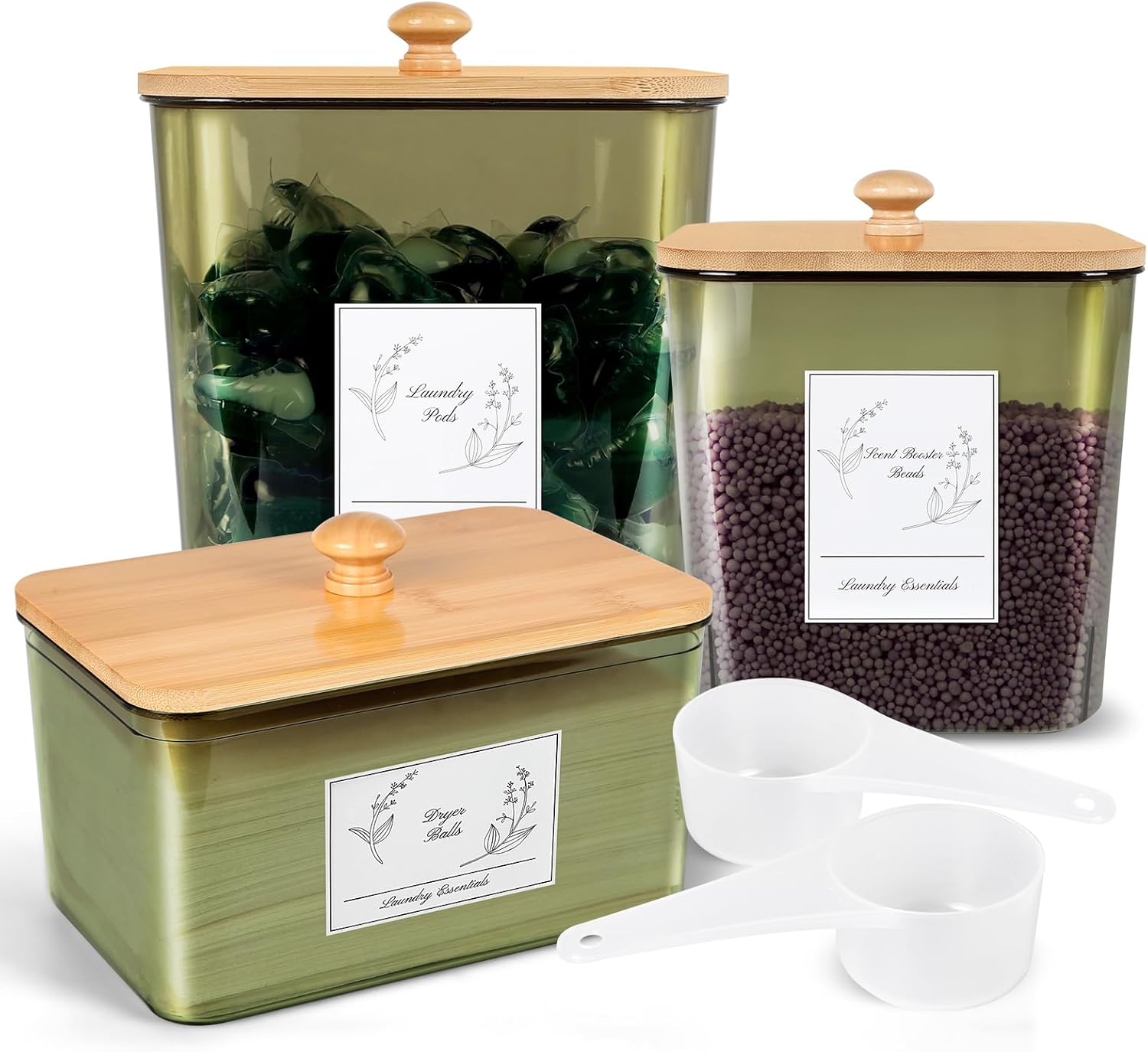 3 Pack Plastic Laundry Powder Container & Dryer Sheet Holder with Labels & Lids, Laundry Room Organization and Storage Set for Pods, Detergent, Scent Booster