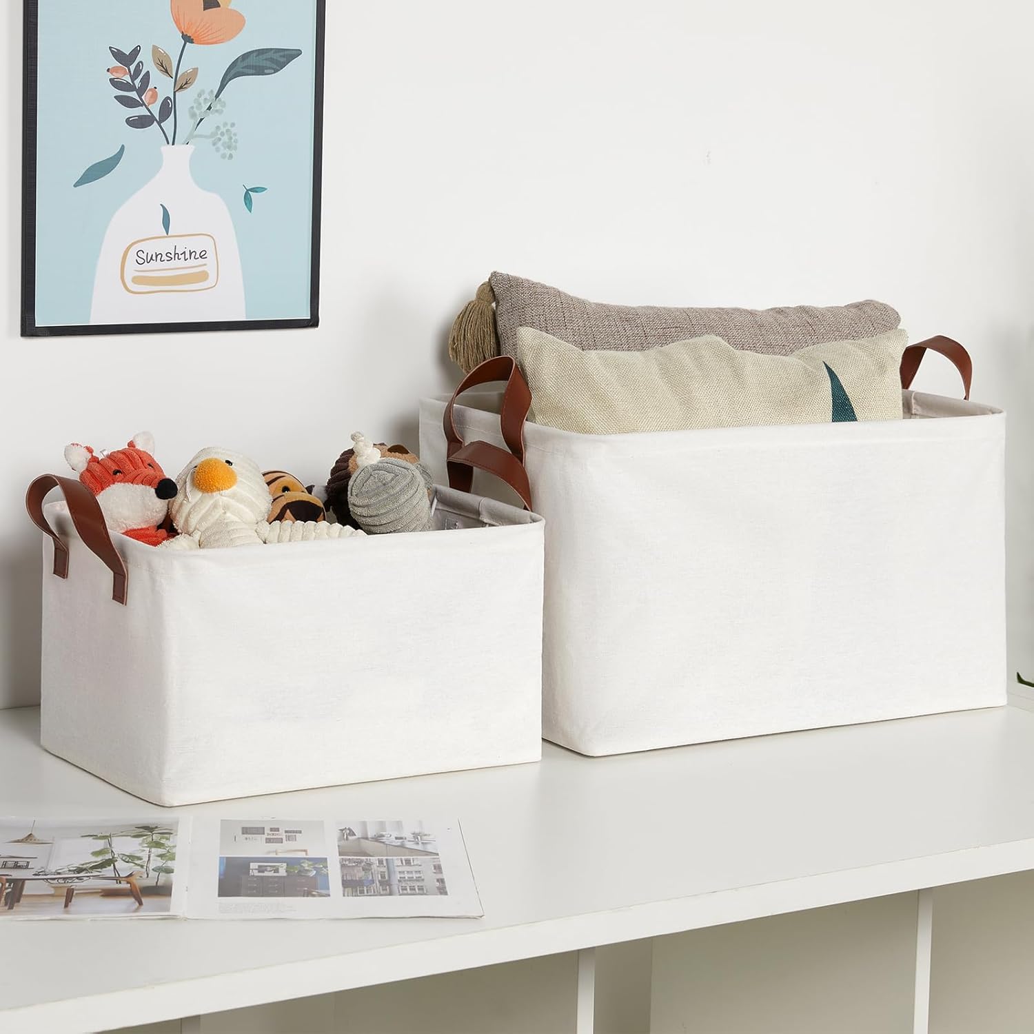 DULLEMELO Large Storage Bins for Towels, Decorative Fabric Storage Baskets Bins for Organizing Bedroom, Closet Organizers and Storage for Clothes, 19" L x 13" W x 11" H, Natural Color, 2-Pack