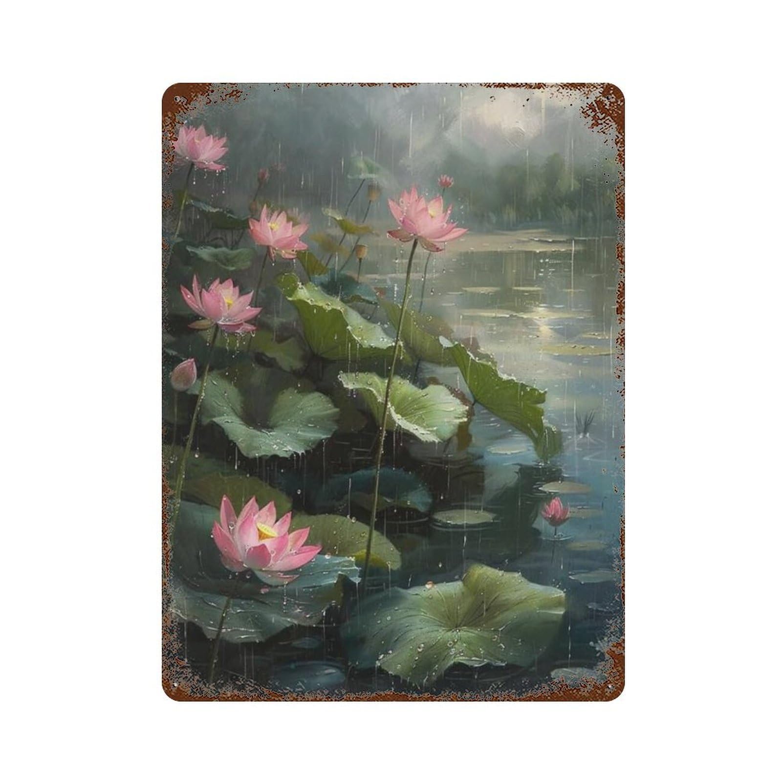 xiaoxiaoshen Still Life Lotus Pond Wall Decor Art Metal Tin Poster Modern Home Decor Art Home Bar Shop Decorations Vintage Sign 40x30cm