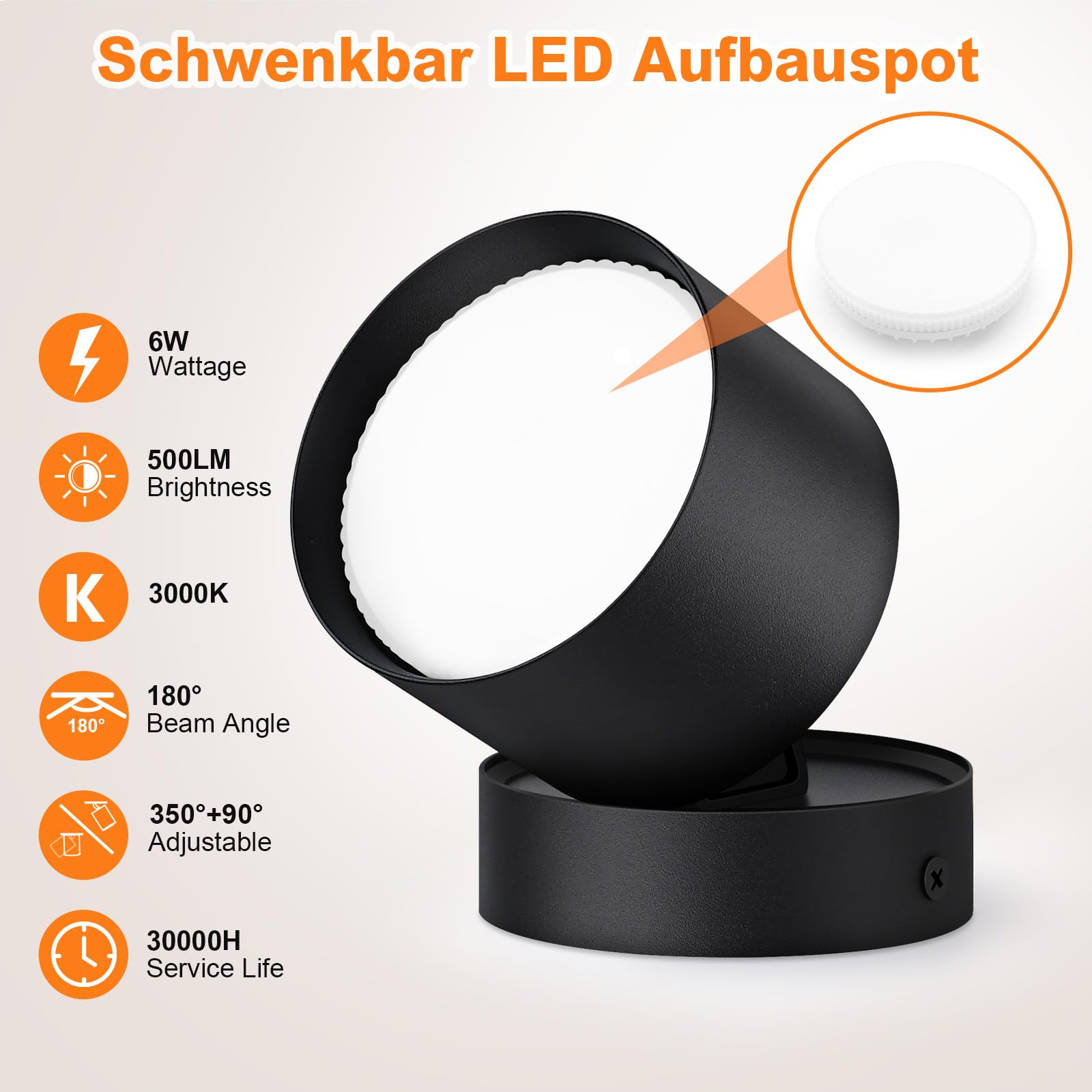 KYOTECH 4er Set Schwenkbar LED Aufbauspot 230V Ø82×80mm Deckenspots Schwarz Aufbaustrahler Flach inkl. 6W 550LM GX53 LED Leuchtmittel Warmweiß 3000K Aufputz Spots Rund Deckenleuchte