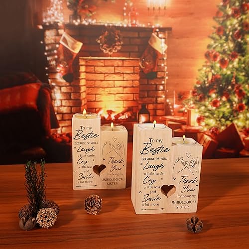 Miniatura 7 de Regalos de mujer para cumpleaños, velas de amistad para mejores amigos, hermosos candelabros de corazón de madera, velas de hermana Unbiológicas,