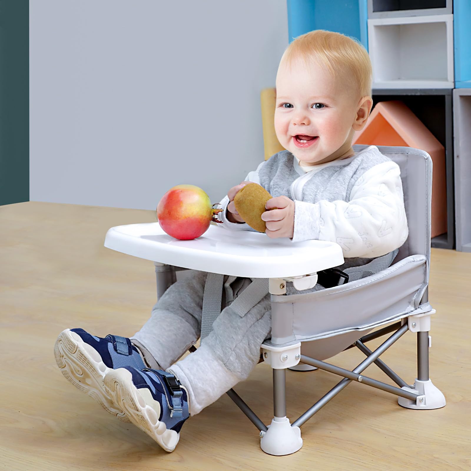 VBM Travel Booster Seat with Tray for Baby | Folding Portable Baby Booster Seat for Dining Table, Camping, Beach, Grandma's | Tip-Free Design Straps to Kitchen Chairs - Booster Chair-image-41