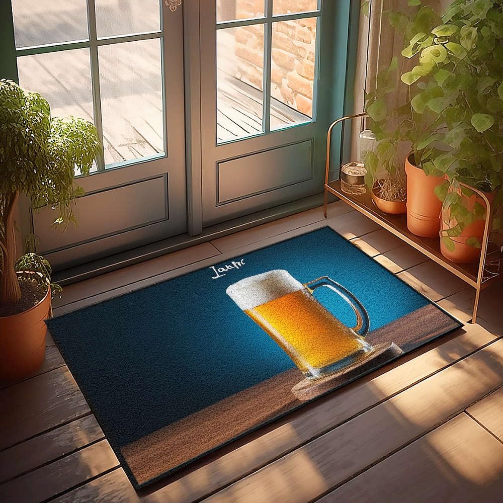Tapis de porte d'automne haute définition paillasson bière sur bois 65 x 90 cm