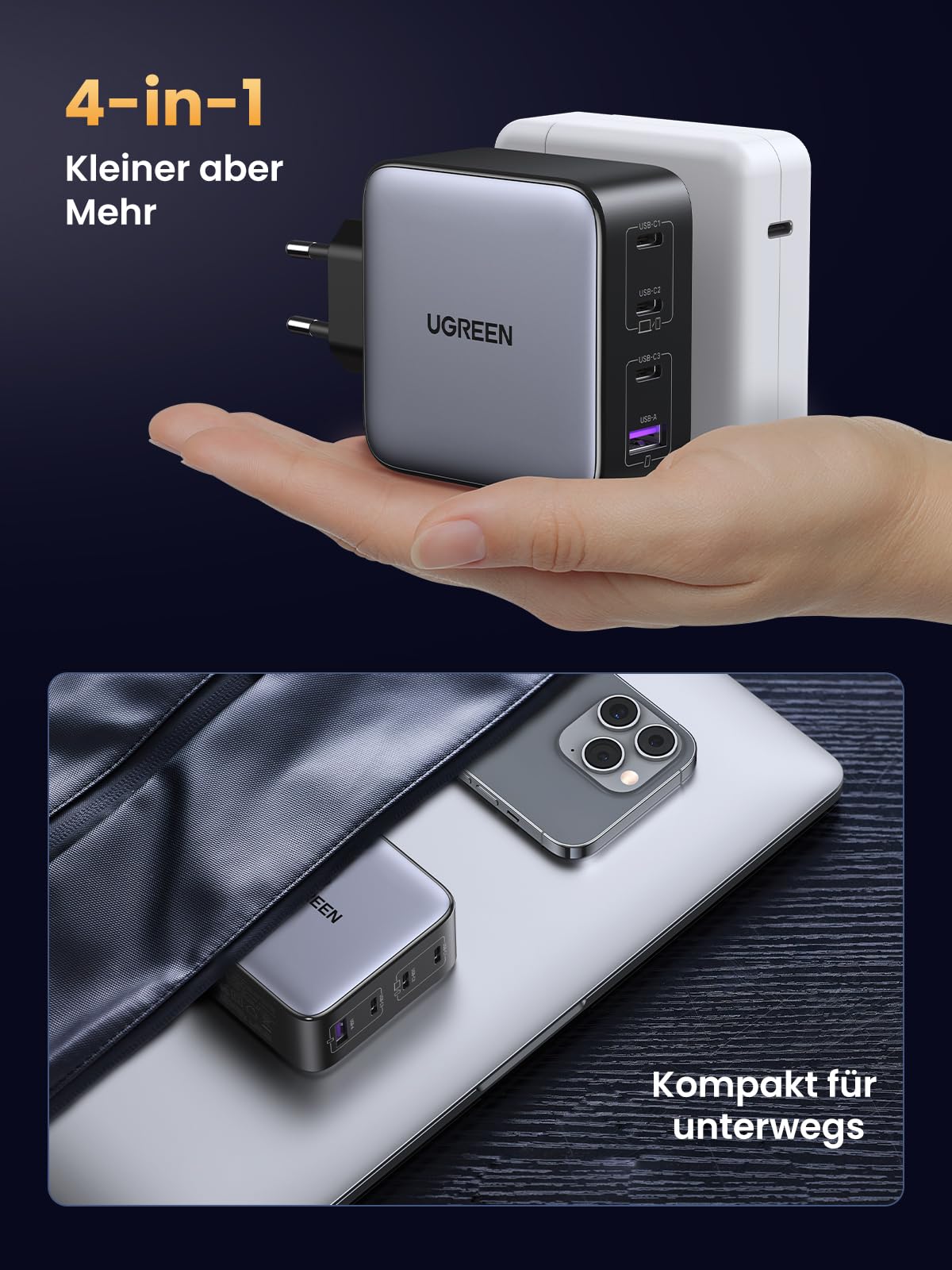 UGREEN Nexode 100W USB C GaN Ladegerät 4 Ports PD Schnellladegerät
