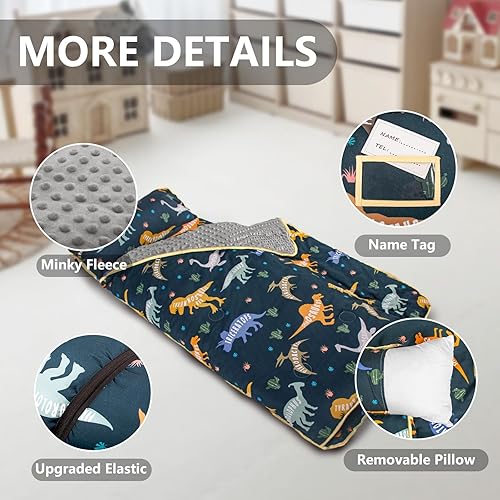 Miniatura 5 de Primlect Colchoneta Engrosada para Siesta de Niños Pequeños con Almohada Removible y Manta Minky, Saco de Dormir Extra Grande de 55''x35'', Lavable