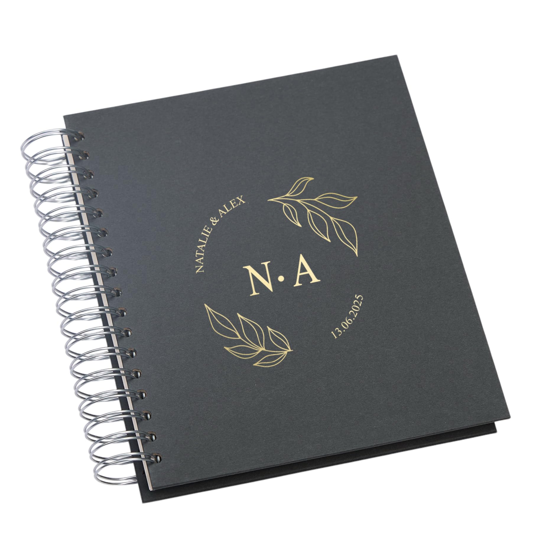 Personalised Wedding Photo Album with Circular Leaves and Name Design, Multiple Colours, Fits 15x10 cm and 13x9 cm Photos (Black, 4 x 6 Inch)