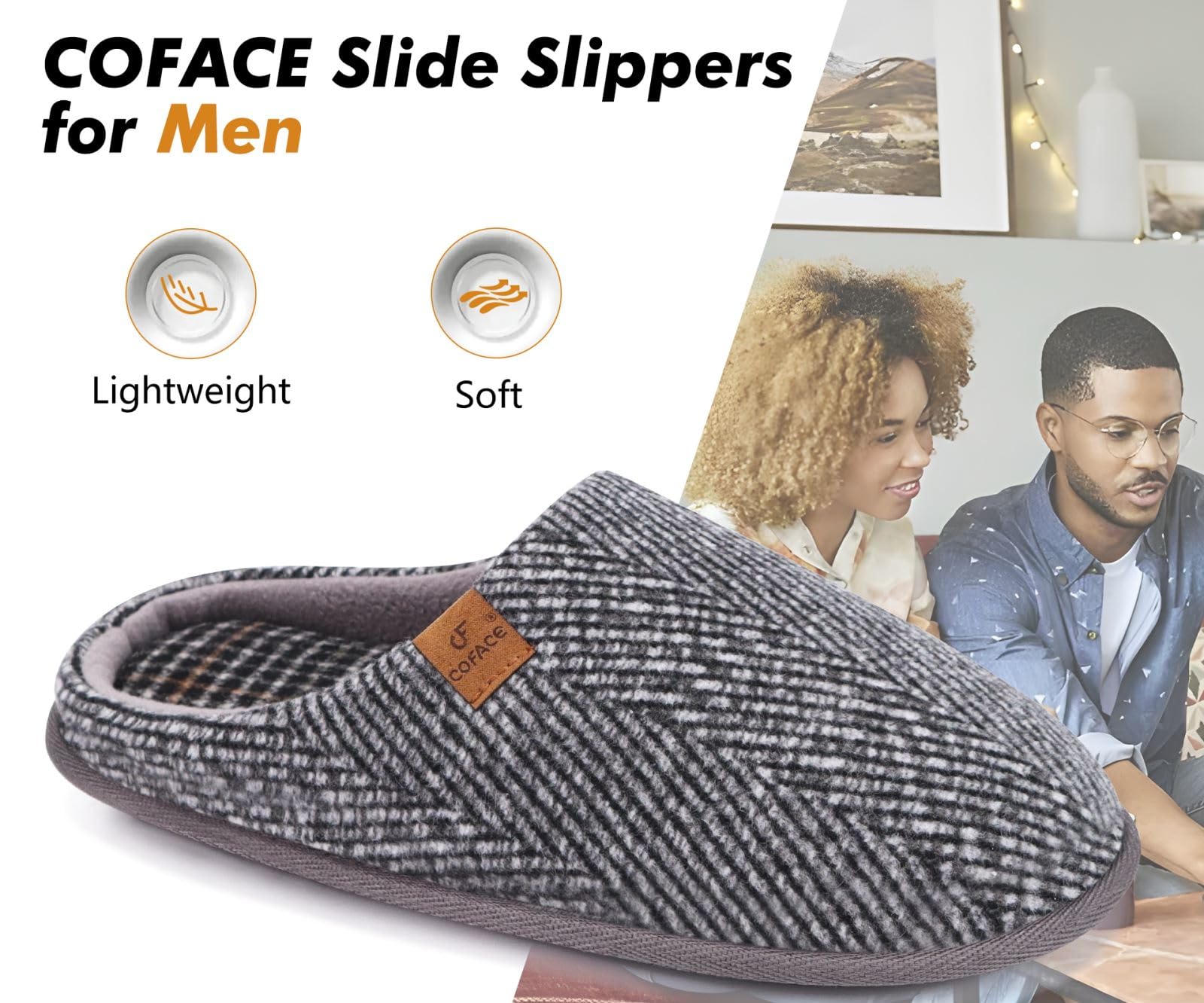 COFACE Pantofole da Uomo Invernali Calde Ciabatte da Casa Comoda Memory Foam Feltro Scarpe con Antiscivolo Suola Taglia 40-49