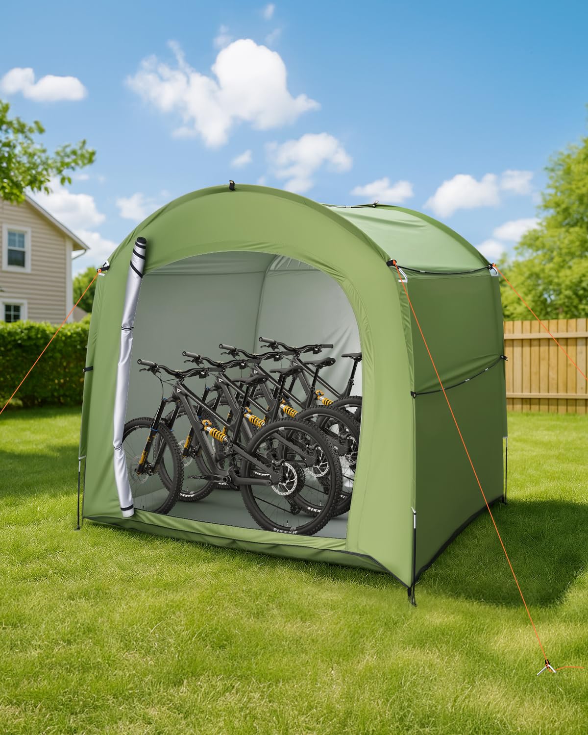 CEMOFE Fahrradzelt Fahrradgarage Wetterfest Fahrrad Zeltgarage für 3-4 Fahrräder Tragbare 210D Oxford UV-Schutz 4000MM Wasserdicht Gerätezelt für