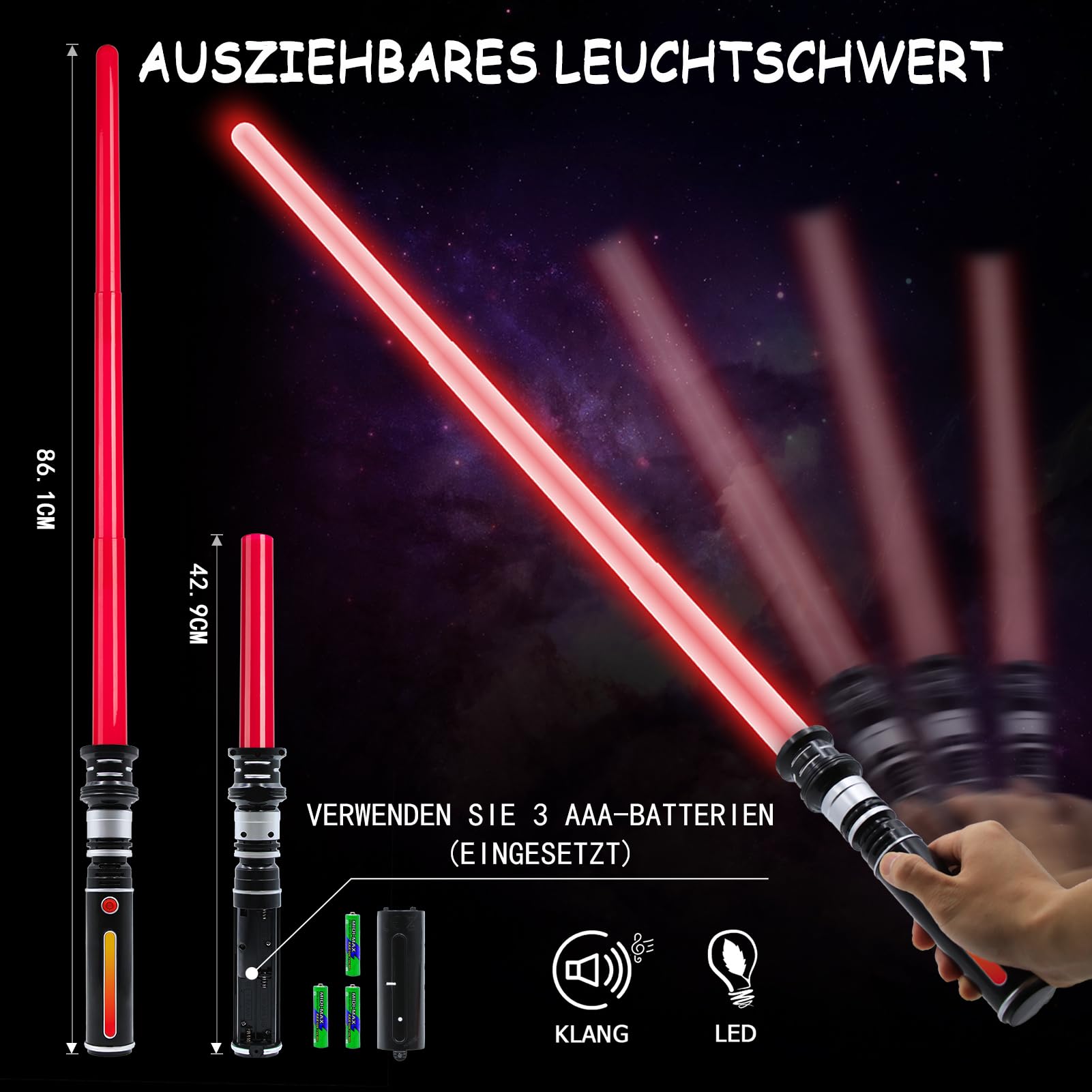 Sabre Laser pour Enfant Extensible avec Son FX Jouet Rouge Star Wars Halloween