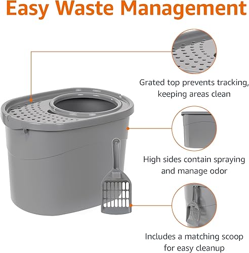 Miniatura 2 de Yaxa Basics Caja de arena grande para gatos con lados altos, entrada superior, incluye cuchara, 20.5 x 14.75 x 14.38 pulgadas, gris