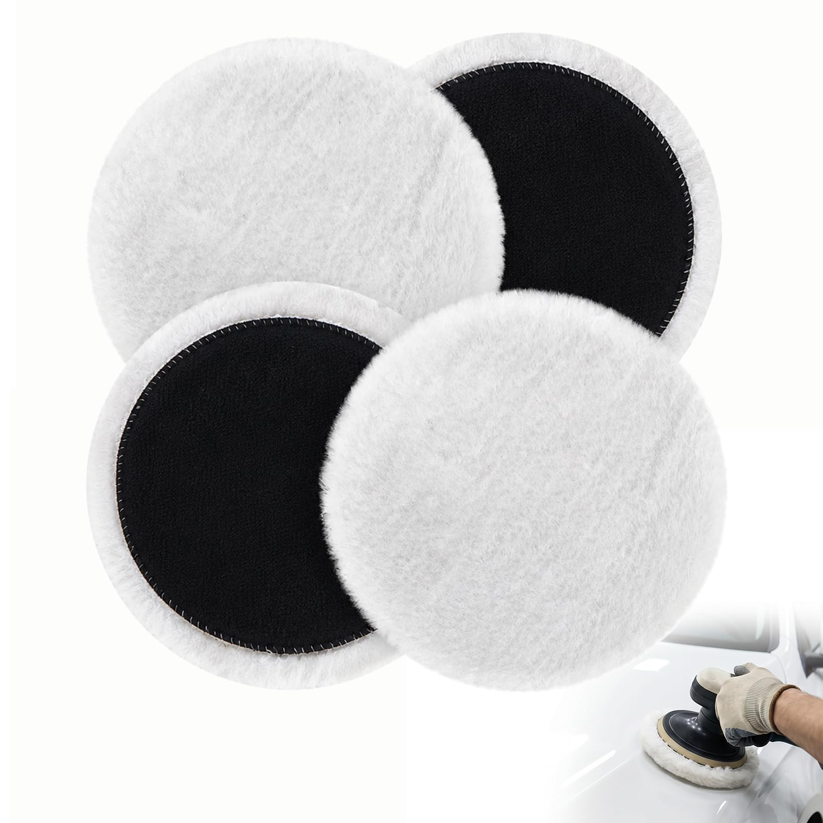 4 Pcs Polishing Pads for Drill 5 Inch Soft Wool Car Polishing Buffing Pad Kit Hook and Loop Backing 125mm DA Dual Action Polisher Buffer Attachments for Auto Scratch Repair Waxing Furniture Sanding
