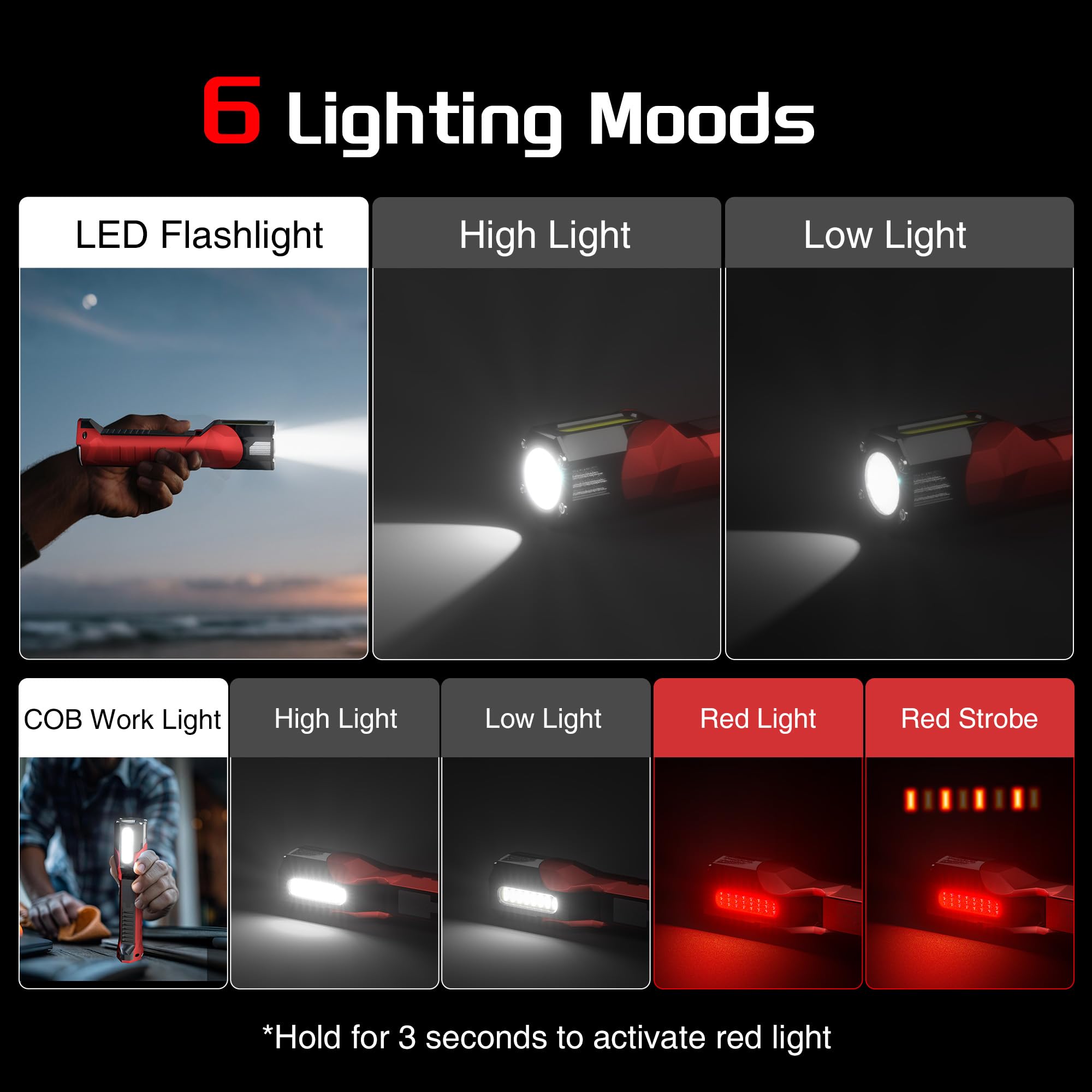 Anhay Wiederaufladbare Arbeitsleuchte, 1200 Lumen LED Arbeitsleuchten mit 160° Schwenkkopf, Magnetfuß & Haken, 6 Beleuchtungsmodi Magnetisches Arbeitslicht für Autoreparaturen, Notfälle, 2 Pack