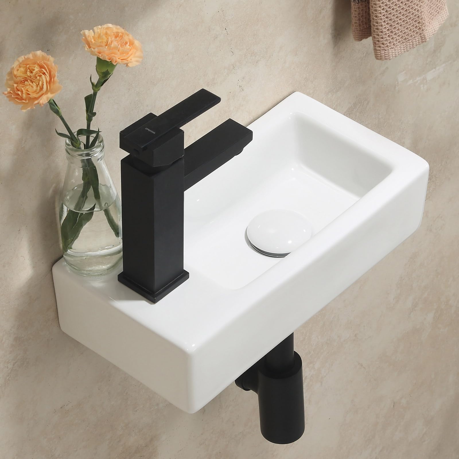 Lavabo De Pared HOROW Blanco | Cerámica Rectangular 46 X 30 Cm | Sin Rebosadero | Para Baños Pequeños O De Invitados