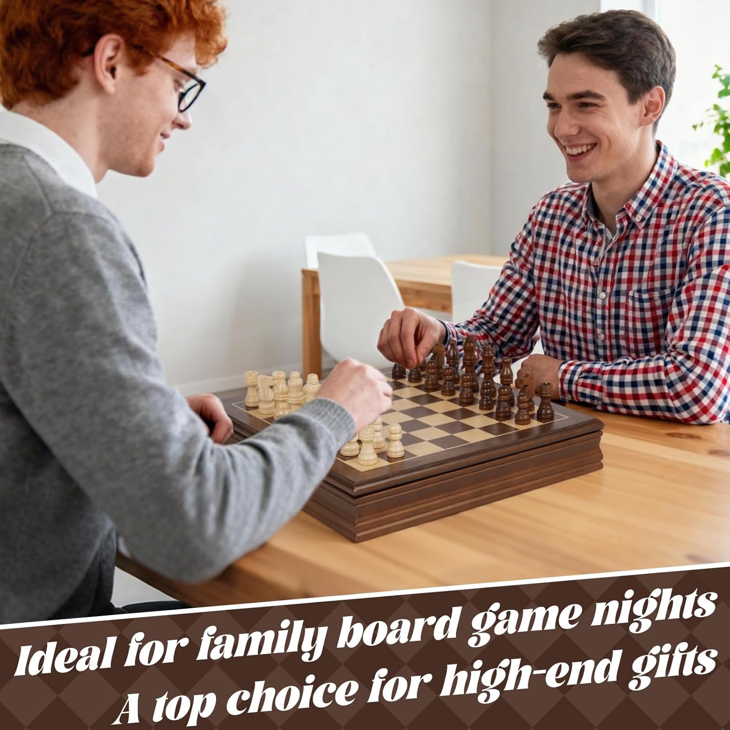 Magnetic Wooden Chess Set for Adults and Kids 12'' Chess Board with Handmade Magnetic Chess Pieces with 2 Extra Queens, Classic Strategy Game, Educational Board Game Gift