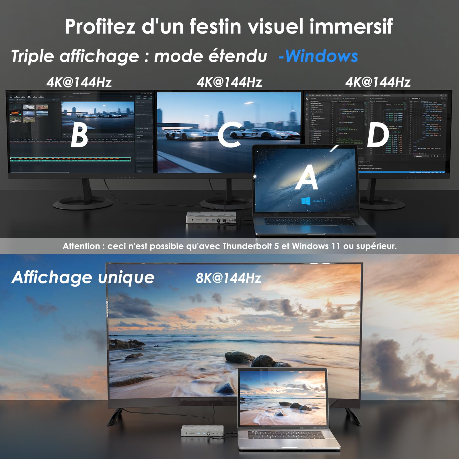 WAVLINK Station d'accueil Intel certifiée Thunderbolt 5