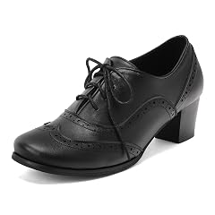 Womens Oxford Block Heel Shoes Wingtip Lace-Up Dress Pumps Classic Brogue