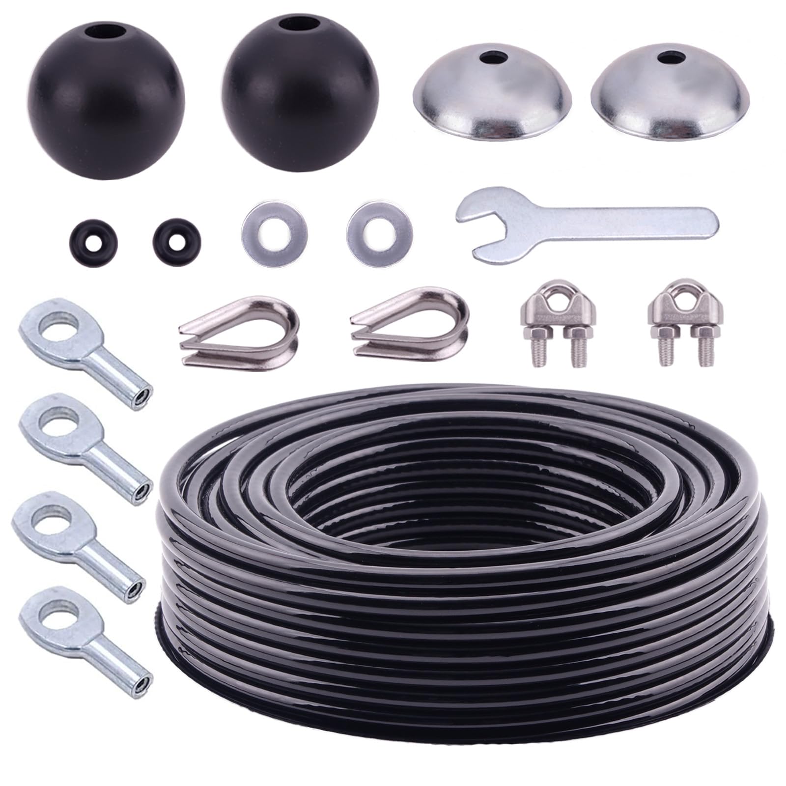 Photo 1 of WRFDEC Fitness Replacement Cable Kit - 32.8Ft 5.0mm PU Coated Steel Wire Rope with 17 Pcs Accessories (Snap Hooks, Pulley, Thimble, Clamps) for LAT Pulldown, Low Row Home Gym Machine