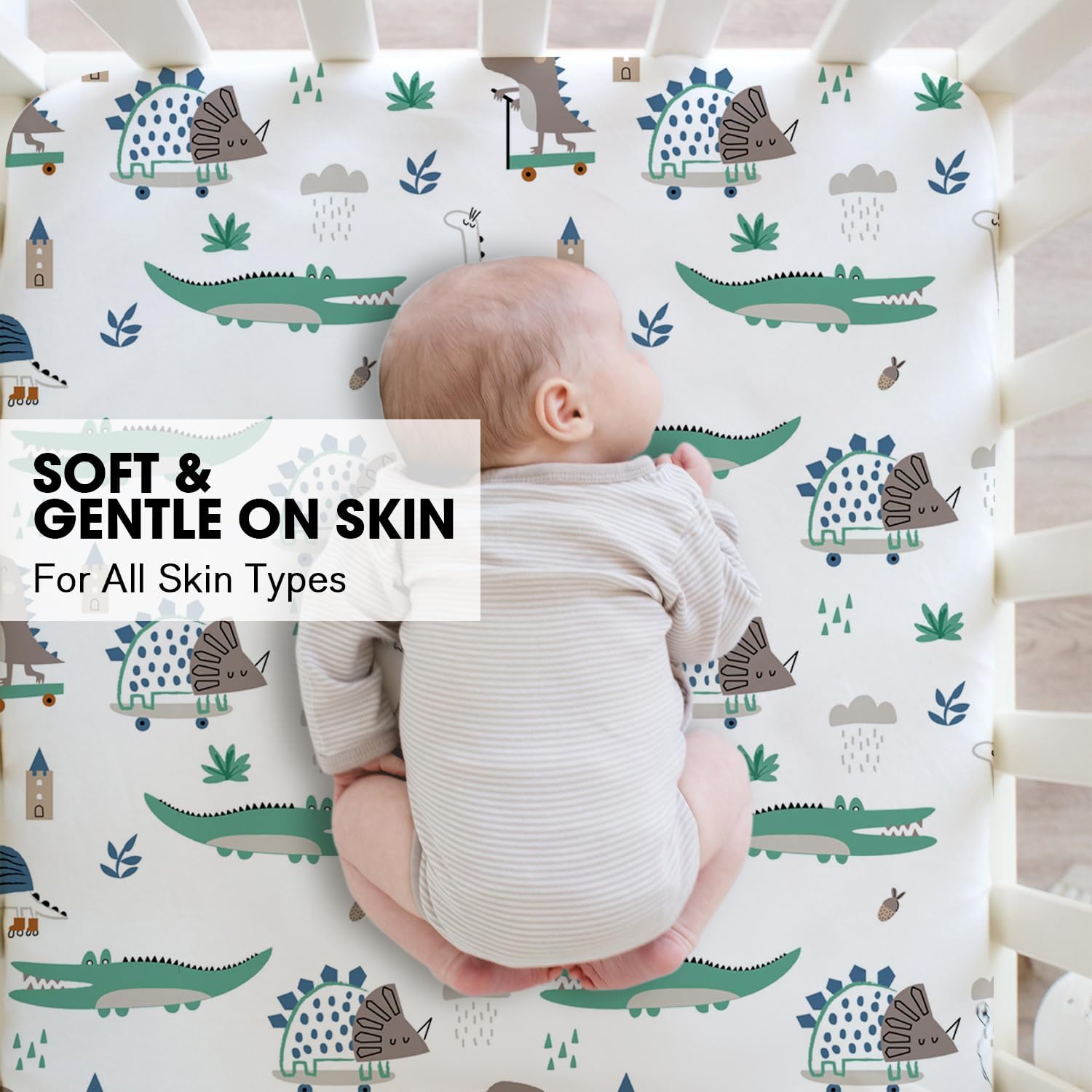 Little Grape Land Crib Sheets 4 Pack for Boys and Girls, Baby Neutral Crib Fitted Sheets for Standard Crib & Toddler Mattress, Super Soft Breathable Fitted Crib Sheet Set, Truck & Alligator