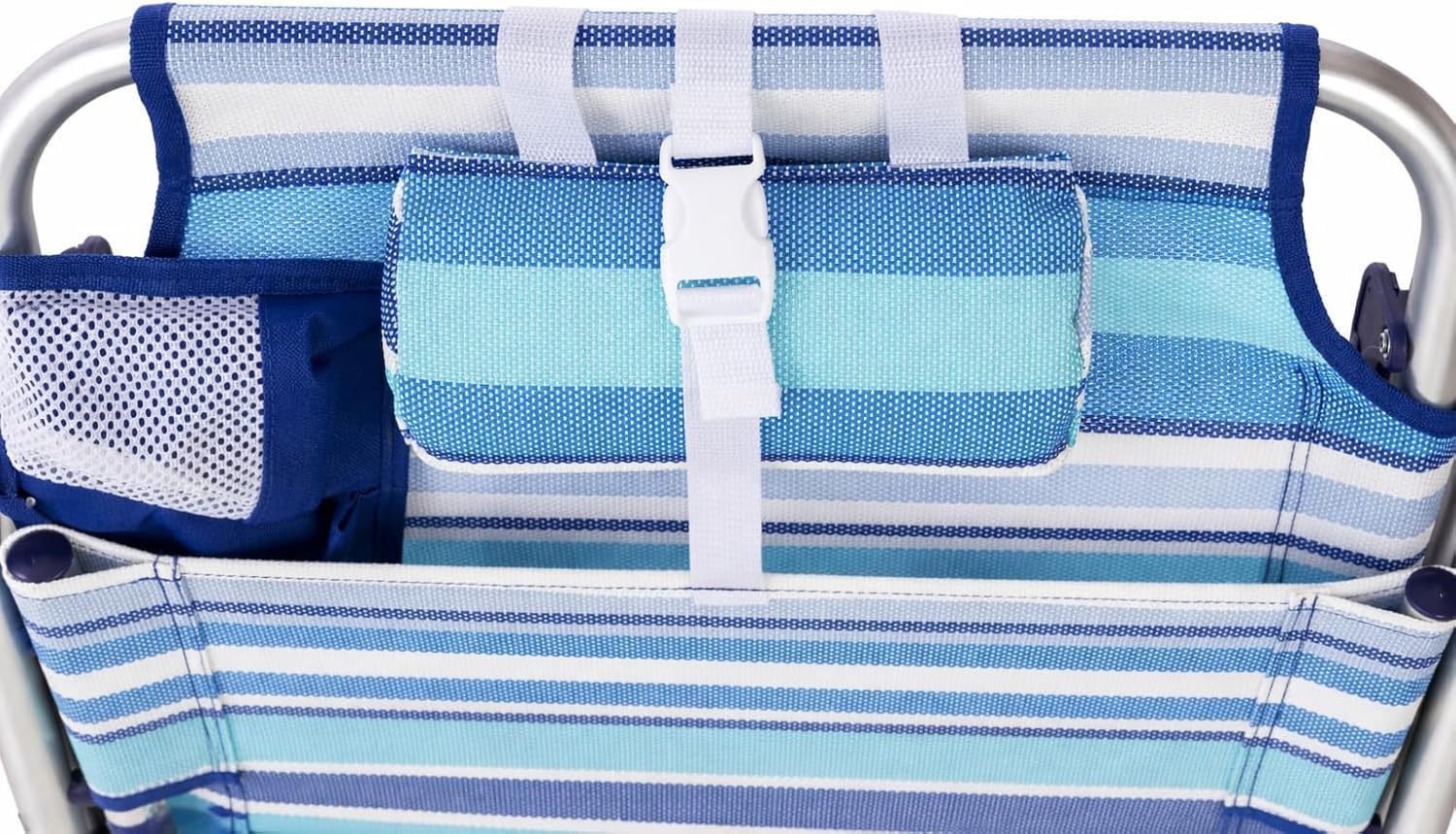 ARW - Silla de Playa Plegable con Bolsillo Lateral, 5 Posiciones Reclinables, Estructura de Aluminio Ligera, Cojín Reposacabezas, Asas Mochila y Cierre Clic, Soporta 110 kg (Rayas Azules PACK 2)