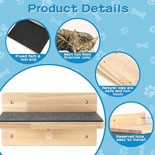 Miniatura 4 de Juego de 6 estantes de madera para escalones de pared para gatos, estantes de escalada para pared, muebles montados en la pared de gato, cama de