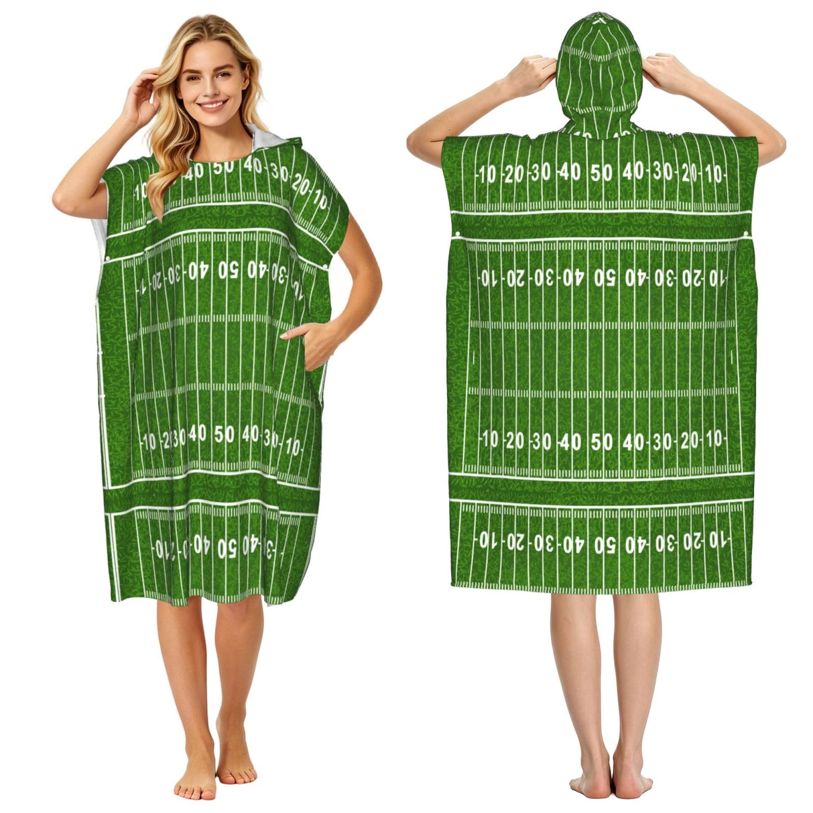 Poadnly Football Field, Adult Hooded Beach Towel 90 x 110 cm,Changing Bath Robe, Surf Poncho Towel For Women Men