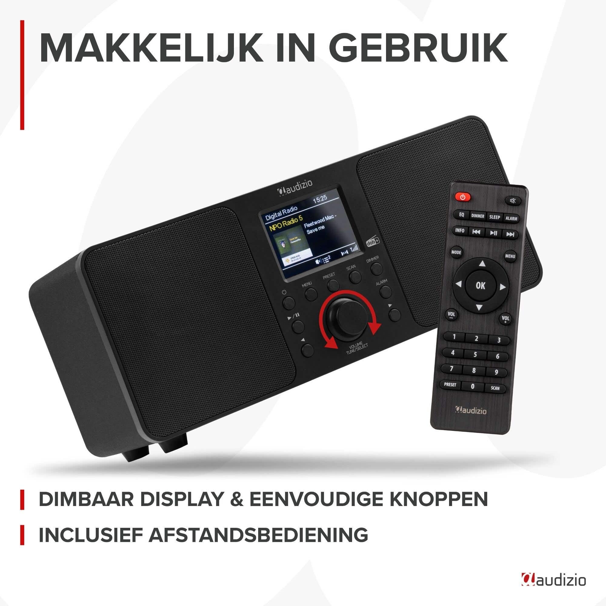 Audizio Genua Radio Digitale DAB+ Bluetooth 50W Altoparlanti Stereo FM USB Doppio Allarme Telecomando Display Colori