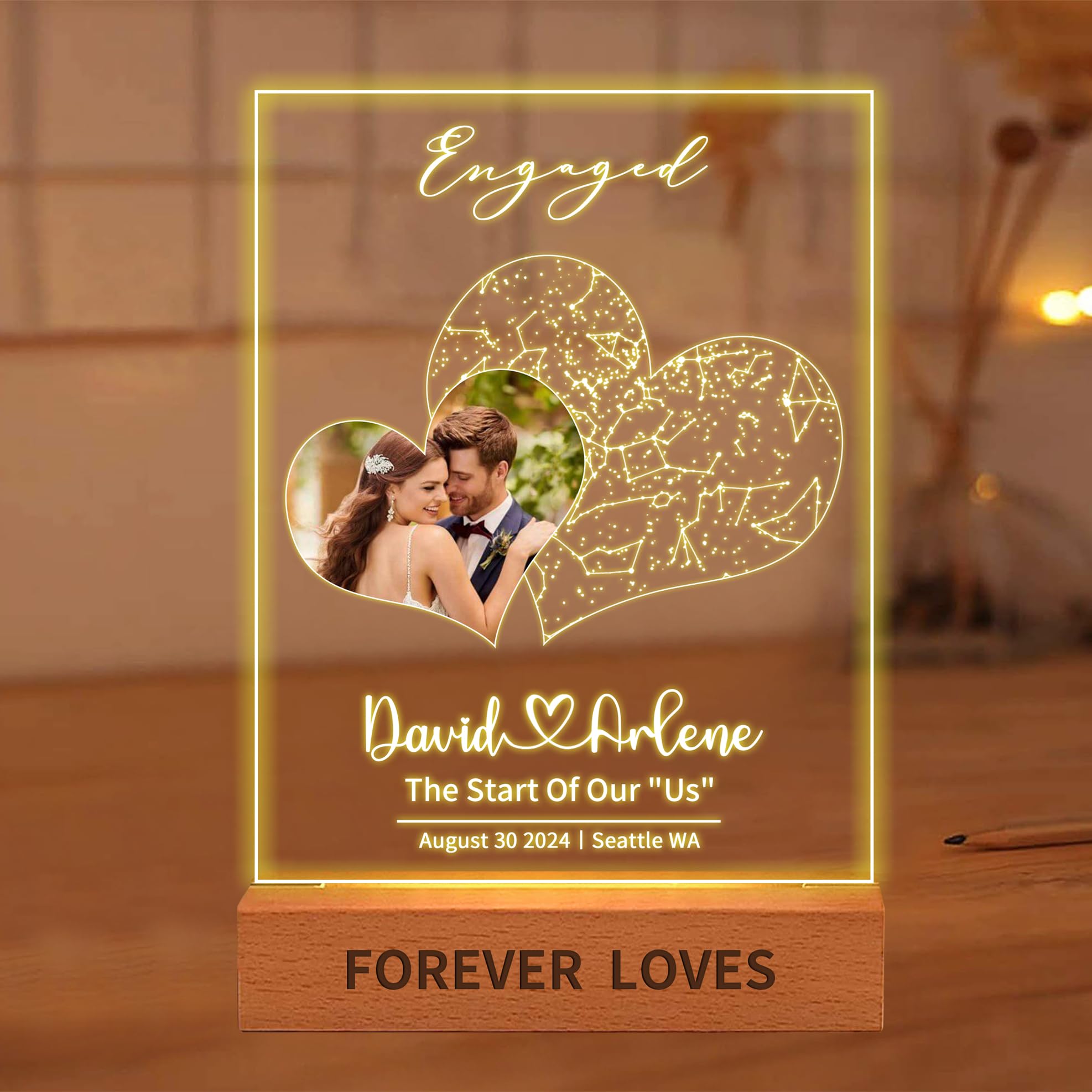 Wasetell Personalized Photo Star Map Night Light for Couple Custom Constellation Star Chart Lamp The Start of Our Us Acrylic Light Birthday Wedding Christmas Engagement Decor Gift for Him Her,Style 3