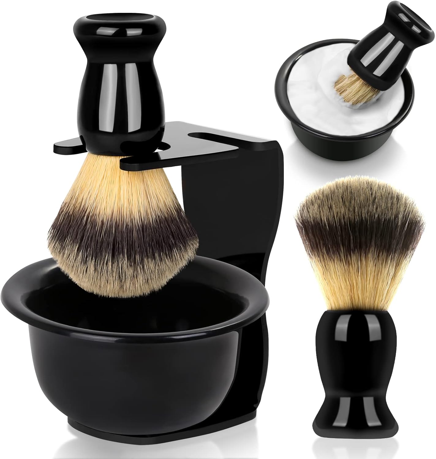 Mens Shaving Brush and Bowl Set, 3 in 1 Shaving Brush Set for Men with