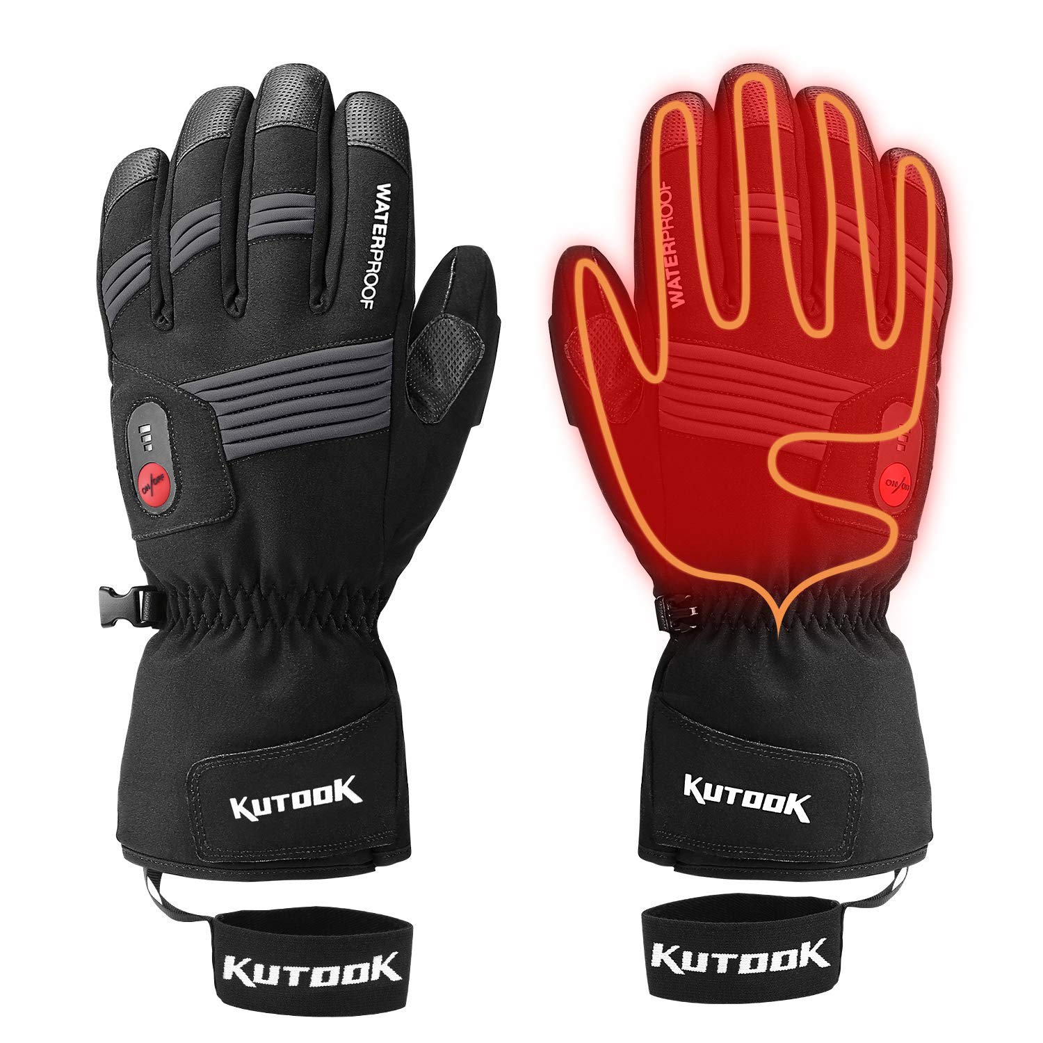 KUTOOK Electric Heat Gloves Rechargeable Battery Heated Gloves Waterproof Windproof in Winter Cold Weather Men Women Black Medium