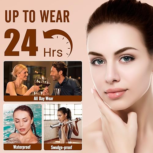 Miniatura 3 de AWROSE Lápiz de cejas, paquete de 2 bolígrafos de cejas 3D Microblading de 4 puntas, mágico, preciso, natural, impermeable, con trazos de pelo, 4