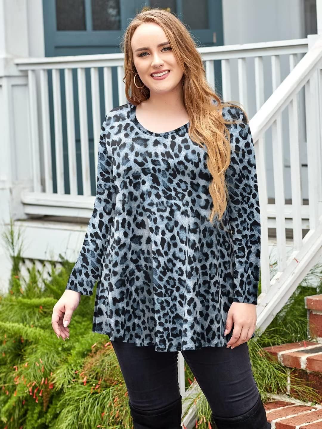 LARACE Long Sleeve Tunics Tops Plus Size for Women V Neck Loose Fit Flowy Clothing for Leggings - Image 3