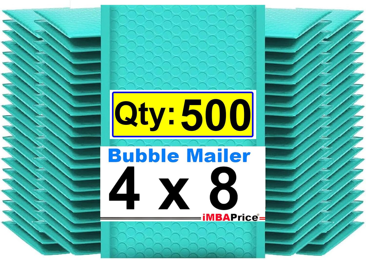iMBAPrice 4x8 Inches Teal Color Polybubble Bag, 500-Pack Small Size #000 Self Seal Poly Bubble Mailers Padded Packing Envelopes (Total 500 Bags)