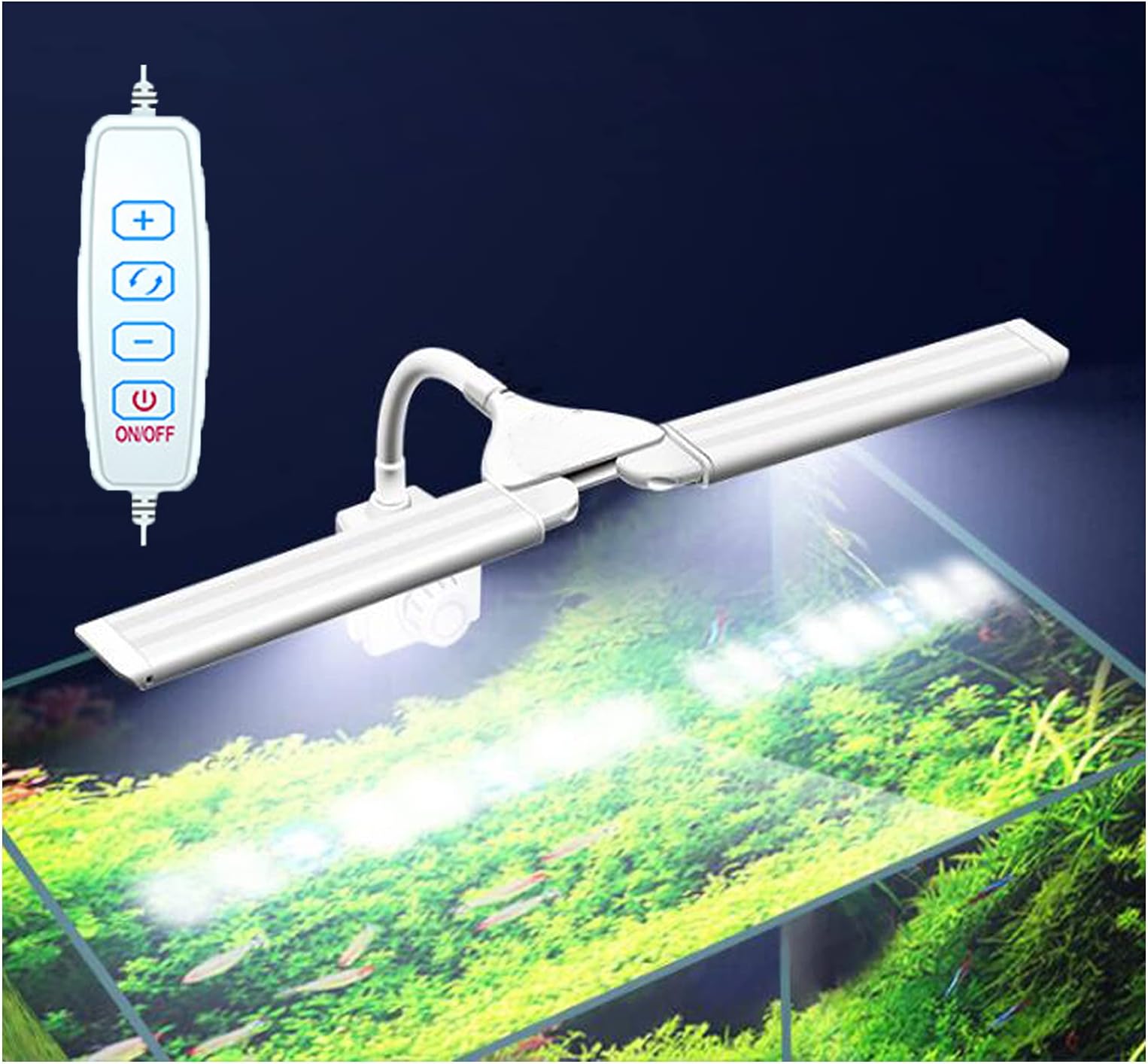 JackSuper7500K Aquarium LED Light, 3 Modes Adjustable Brightness 180° Adjustable Light Shell for Reef Fish Tank Plant Growth Blue & White LEDs 360° Rotatable LED Light